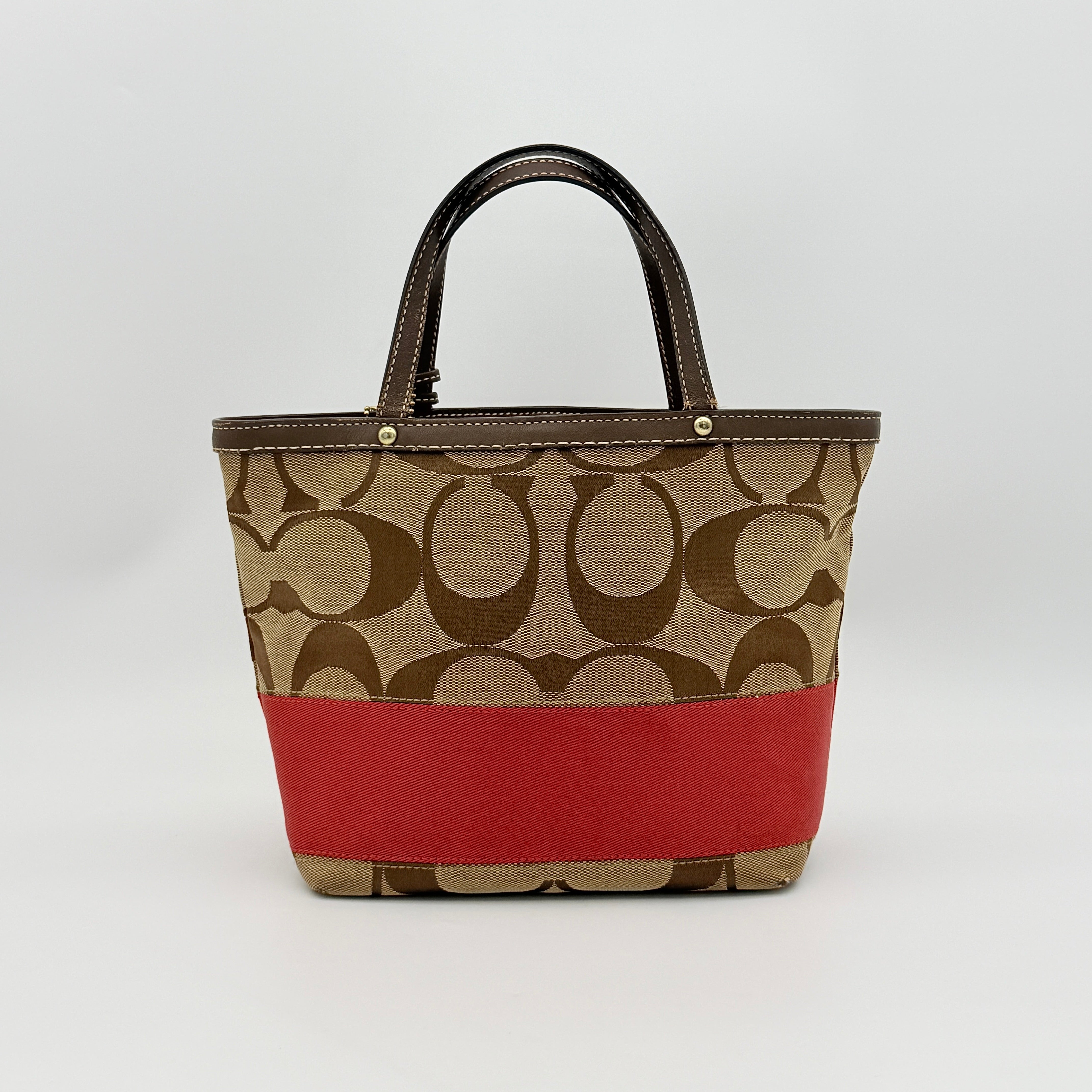 Coach Signature Stripe Tote Bag Beige/Red