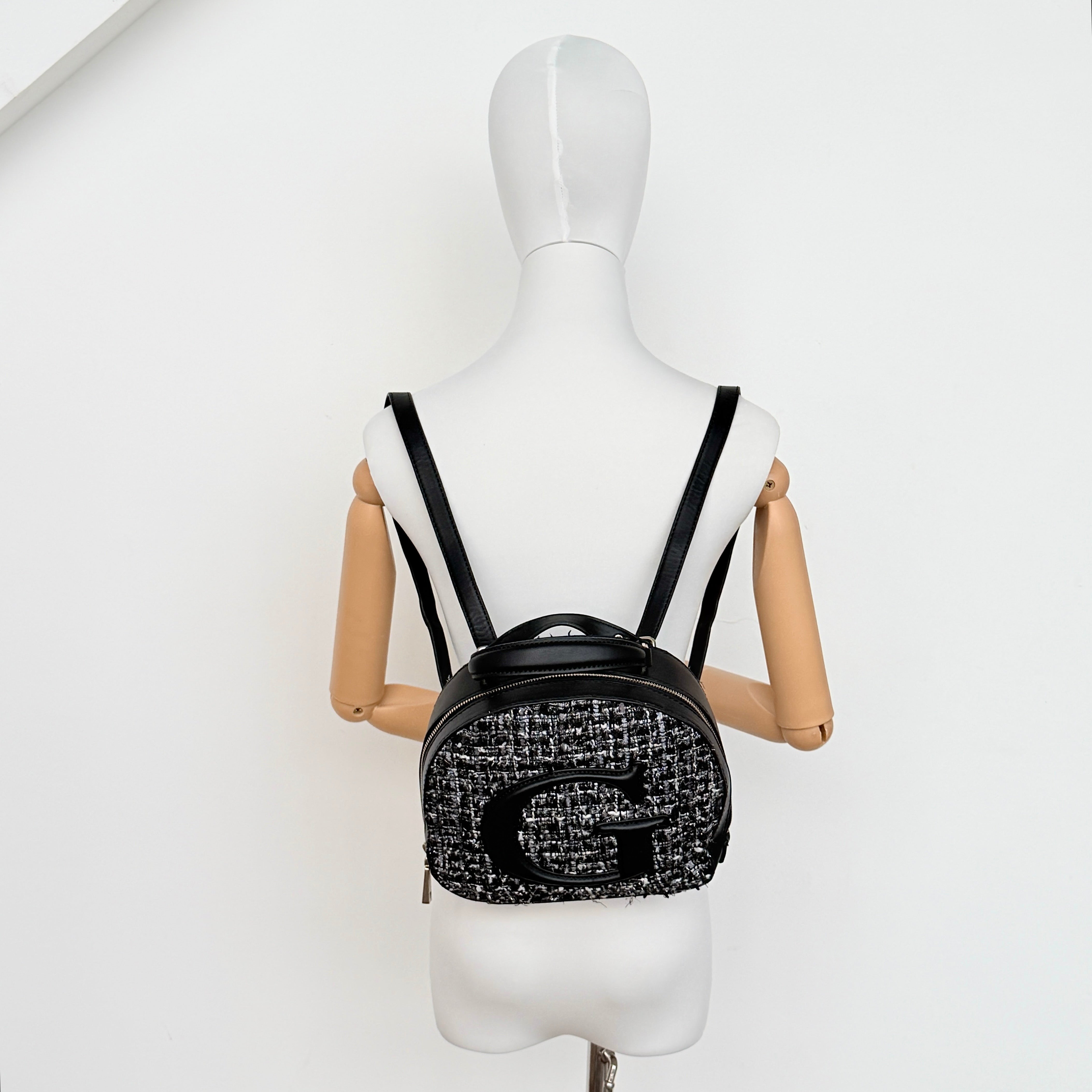 Guess Viola Tweed Convertible Crossbody Backpack Black