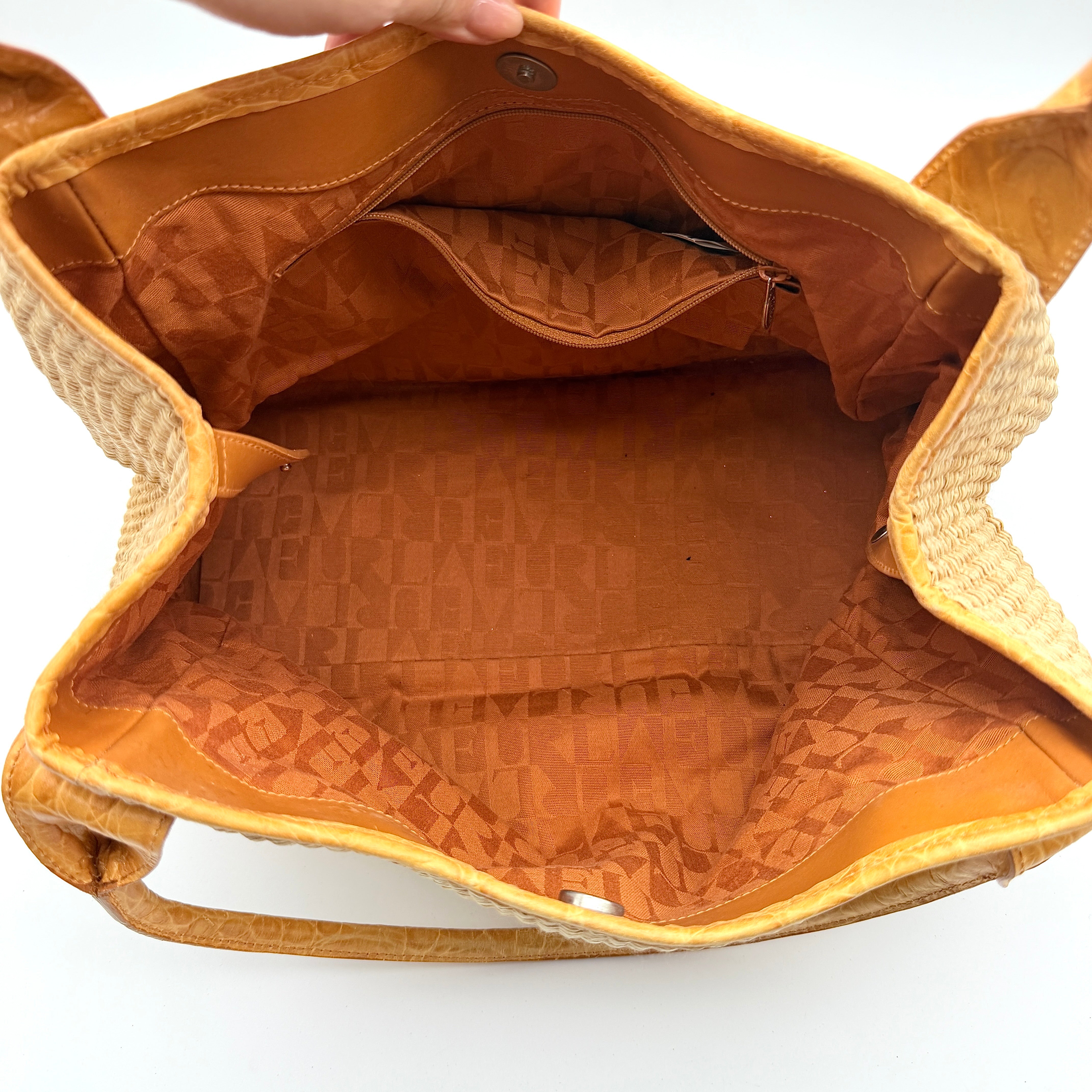 Furla Raffia Leather Tote Bag Tan