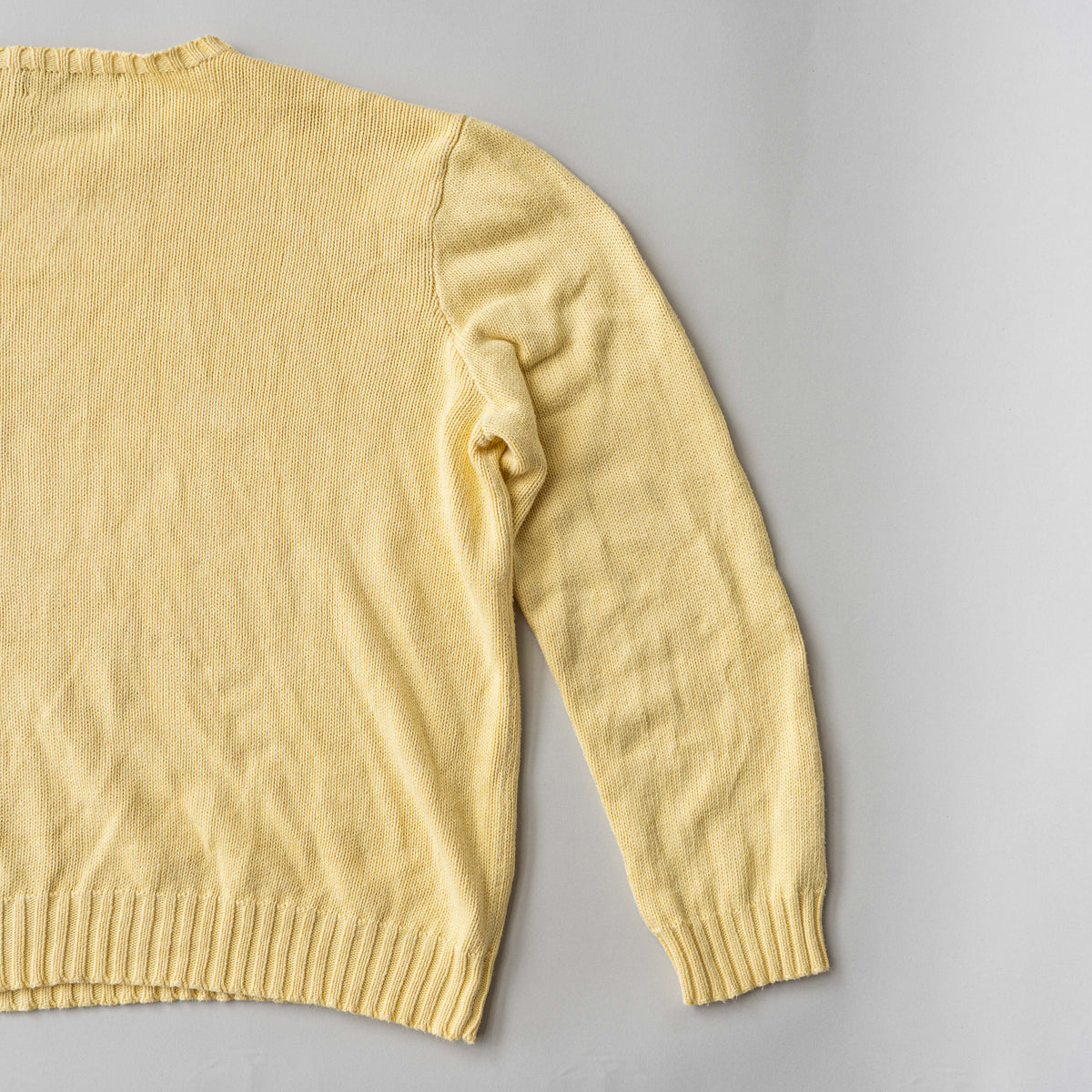 Polo Ralph Lauren yellow cotton knit crewneck sweater, XXL, with navy embroidered logo on the chest.