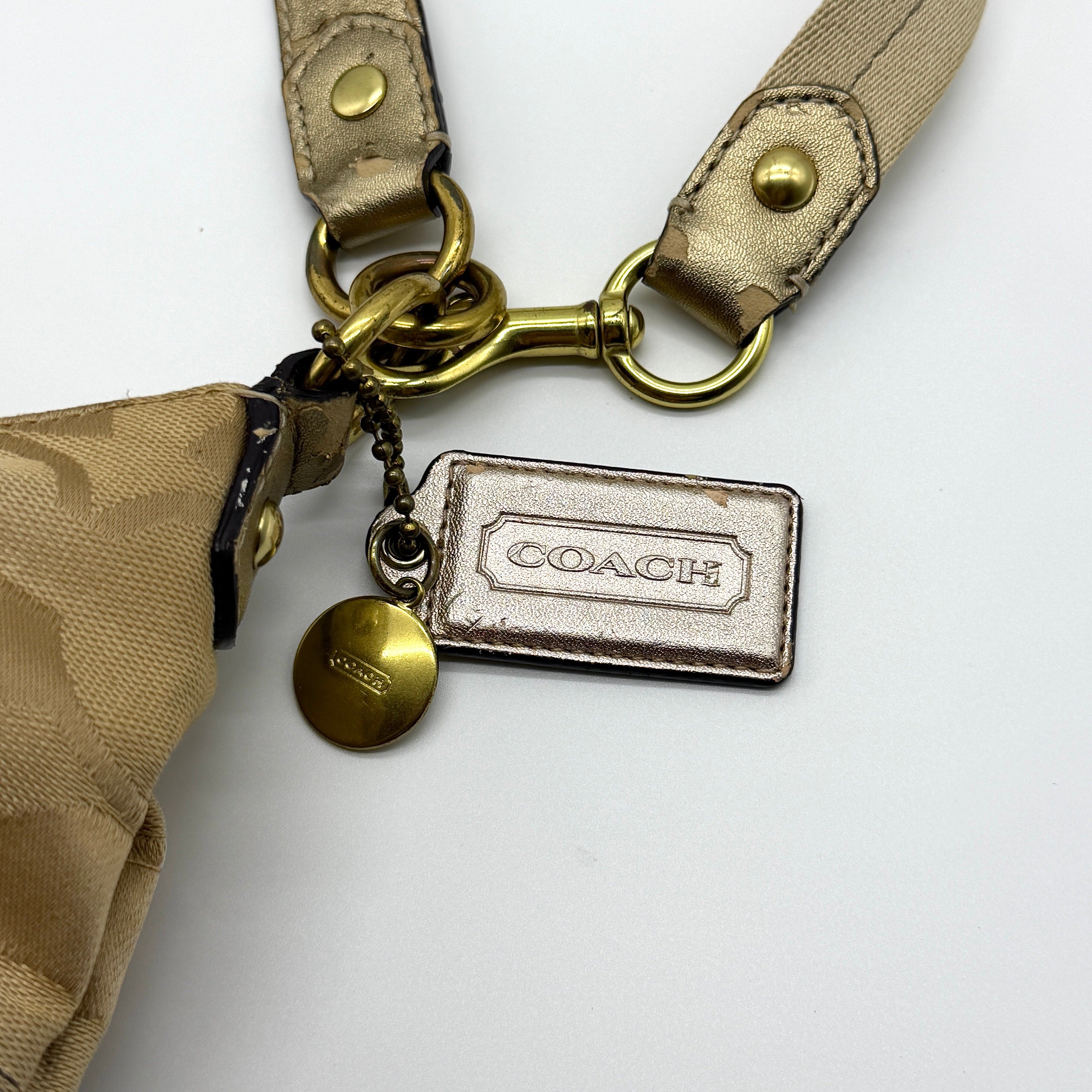 Coach 2Way Signature Metallic Strip Shoulder Bag Multicolor