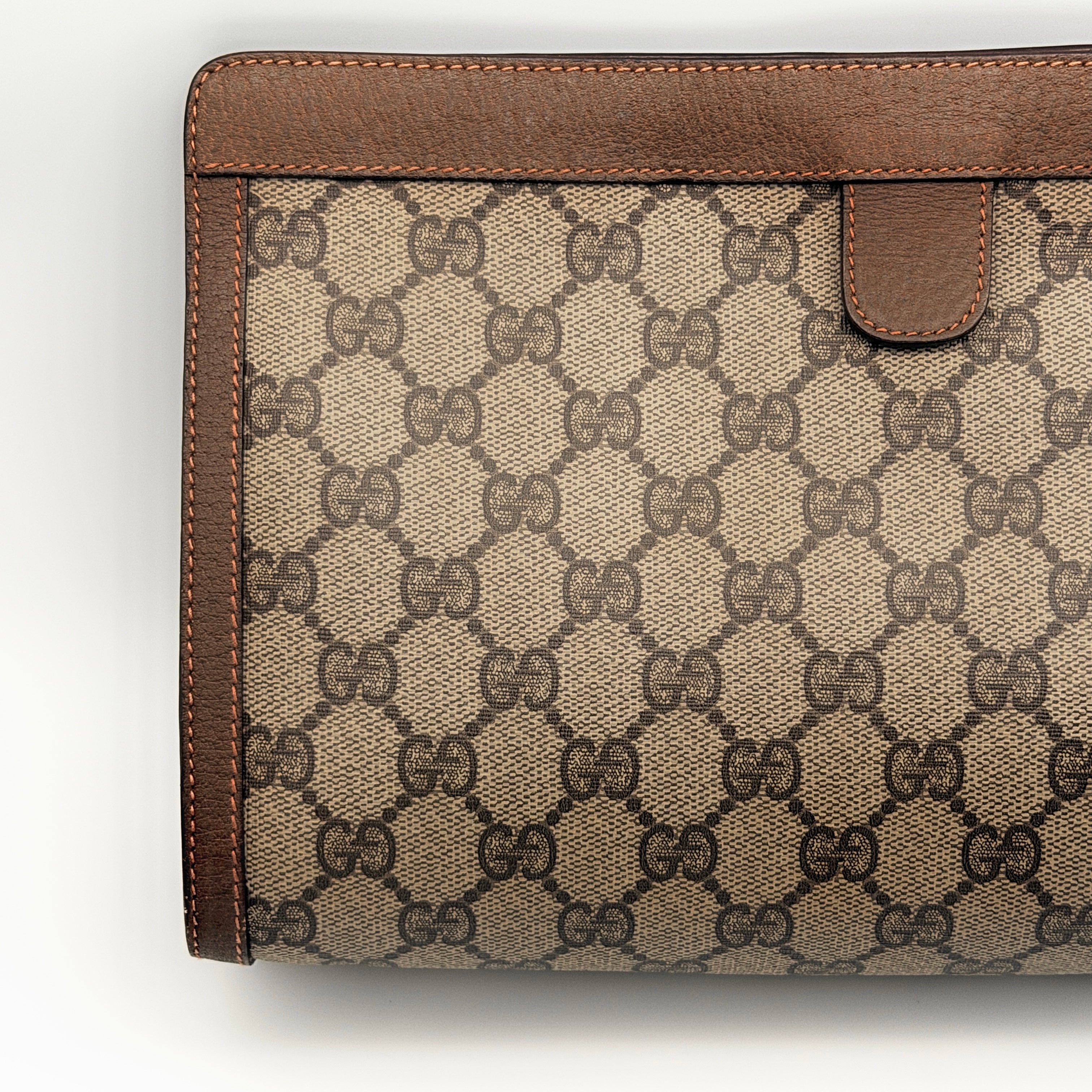 Gucci GG Supreme Web Sherry Line Clutch Bag Beige/Brown