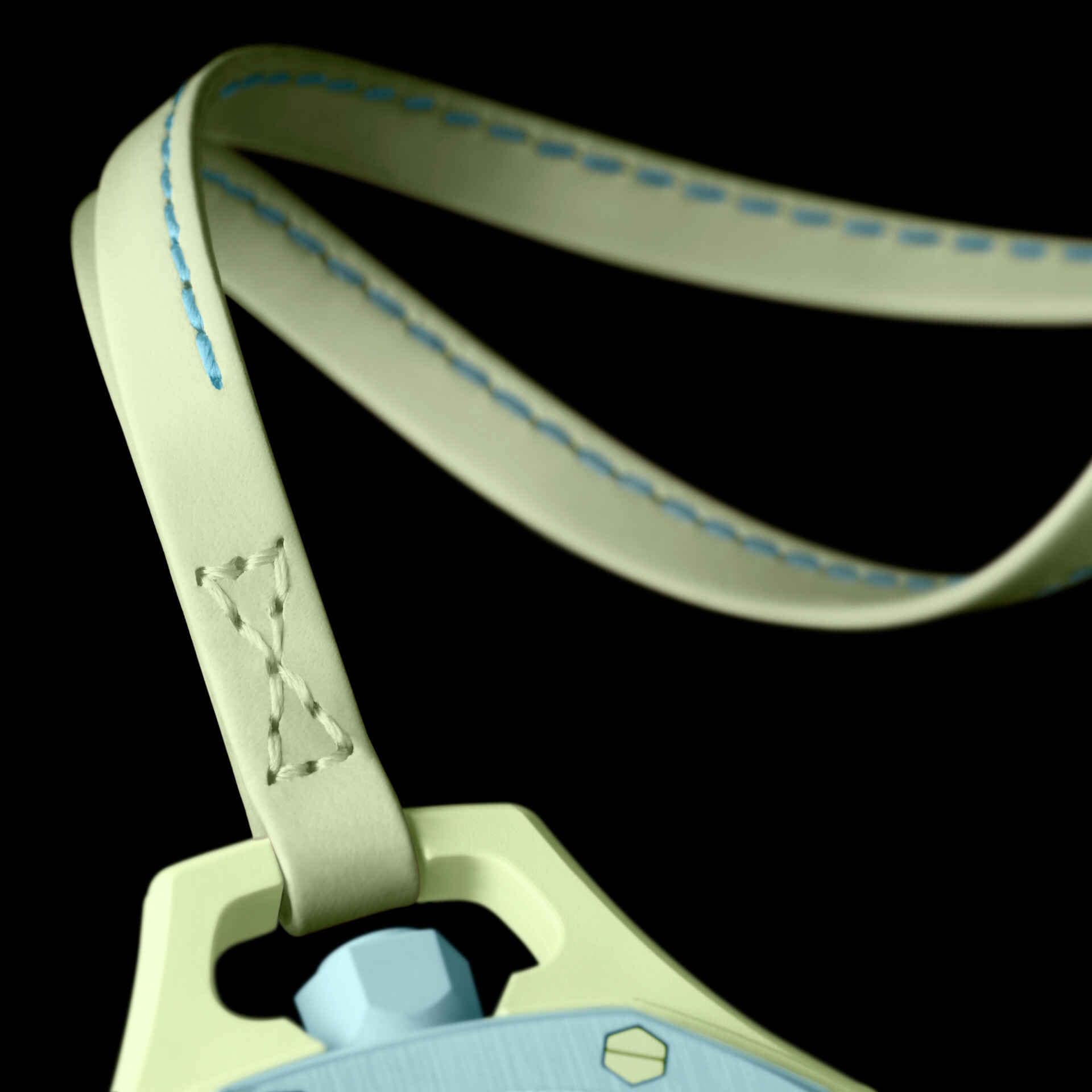 Swatch x Audemars Piguet Royal Pop Blaue Acht pendant watch in pastel green and blue, shown suspended on a matching strap.