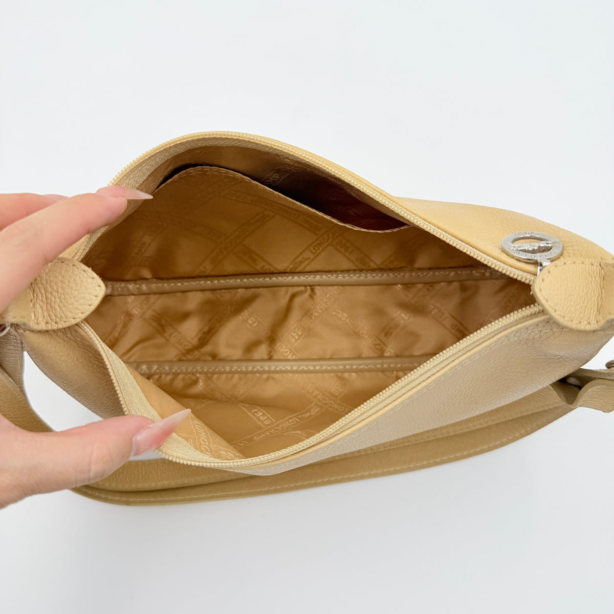 Longchamp 2Way Leather Shoulder Bag Beige