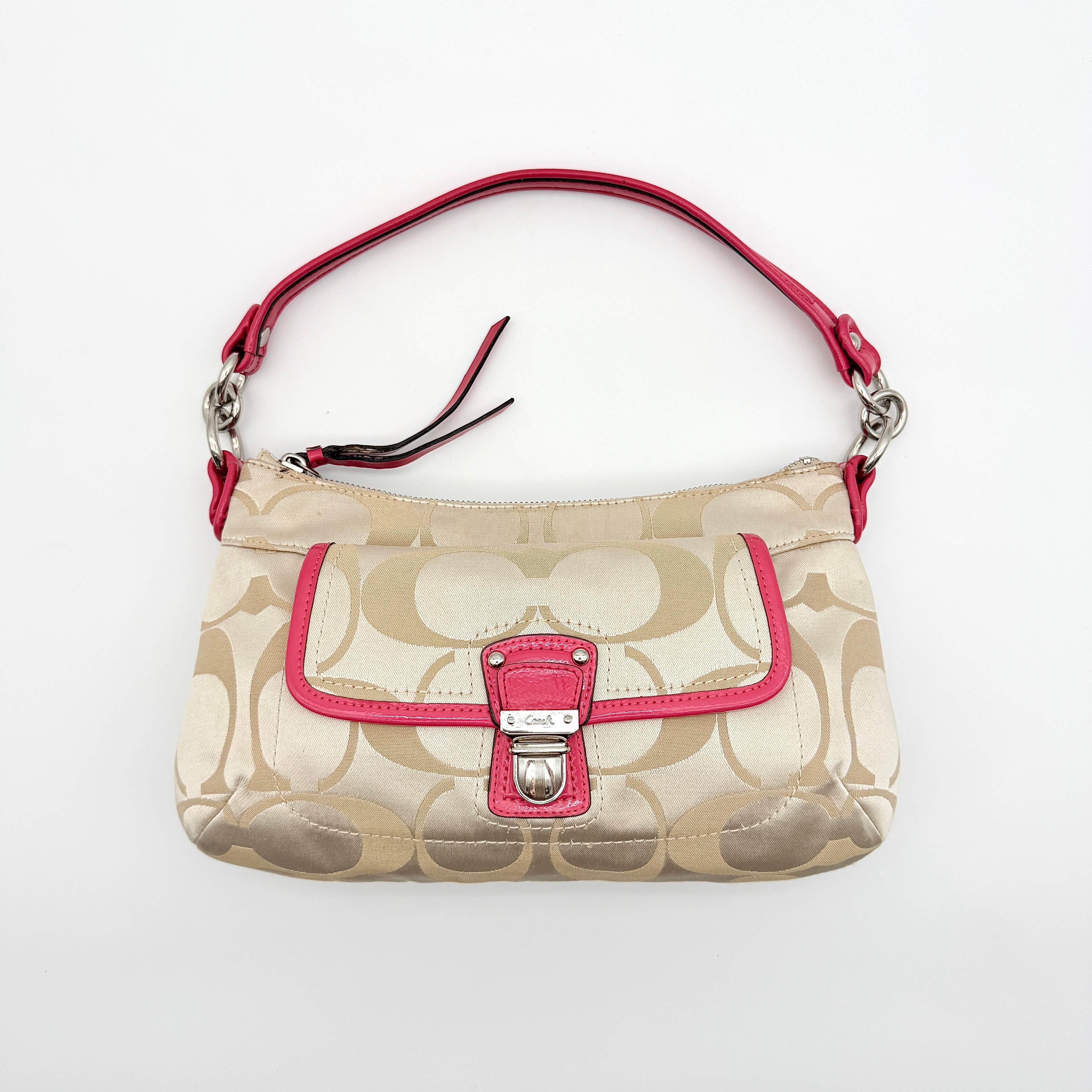 Coach 2Way Signature Shoulder Bag Beige/Pink