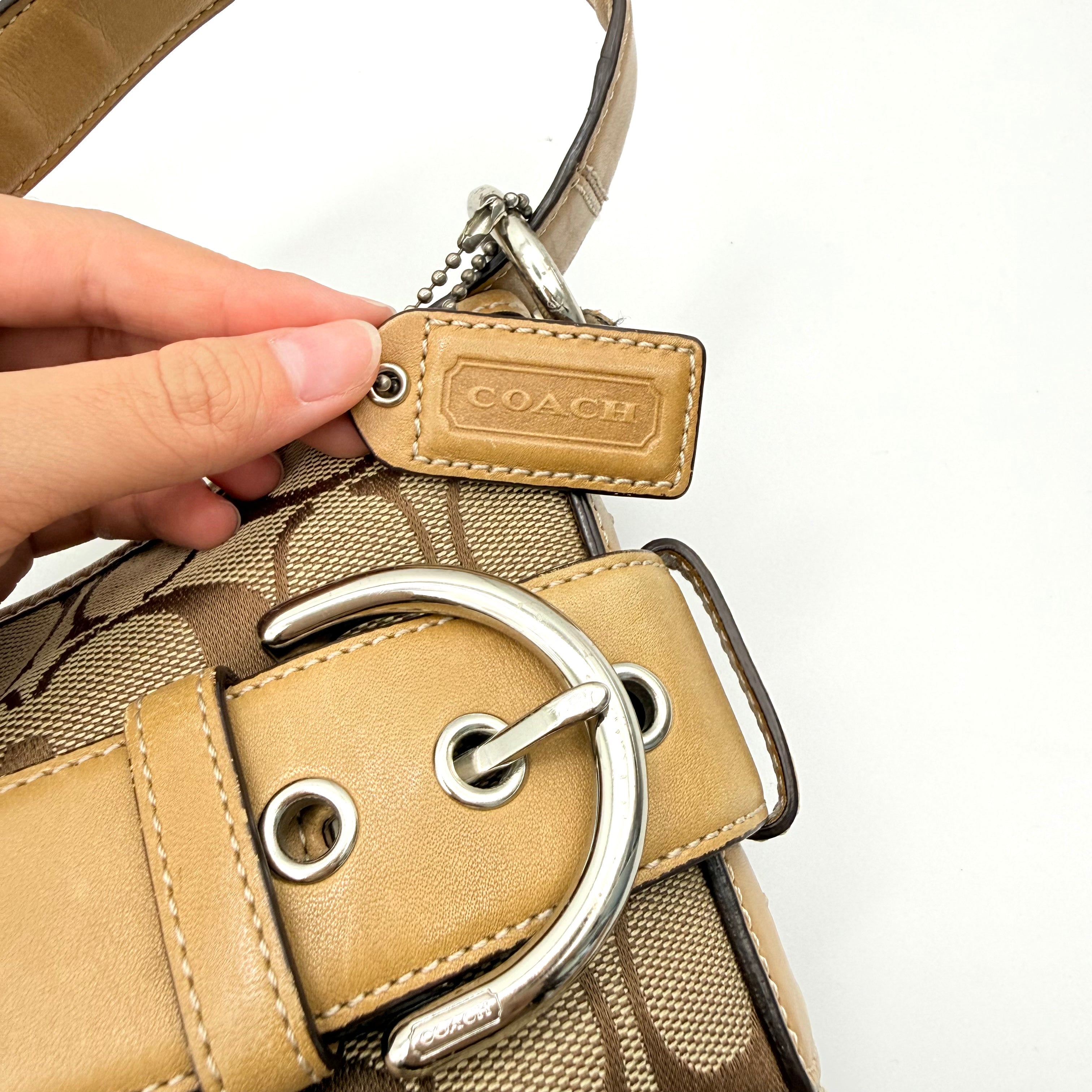 Coach 2Way Signature Canvas Shoulder Bag Beige/Tan