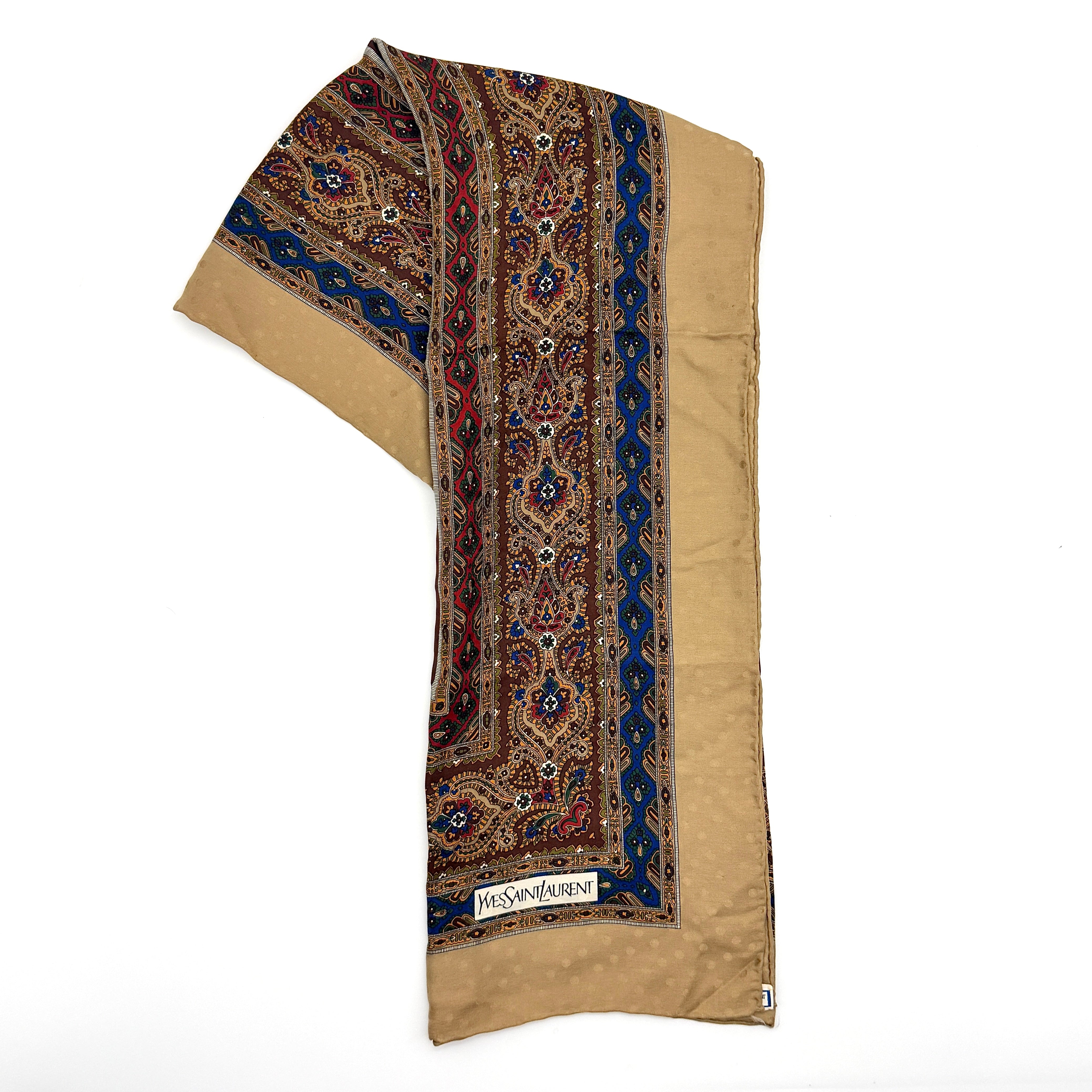 YSL Saint Laurent Paisley Silk Scarf Multicolor