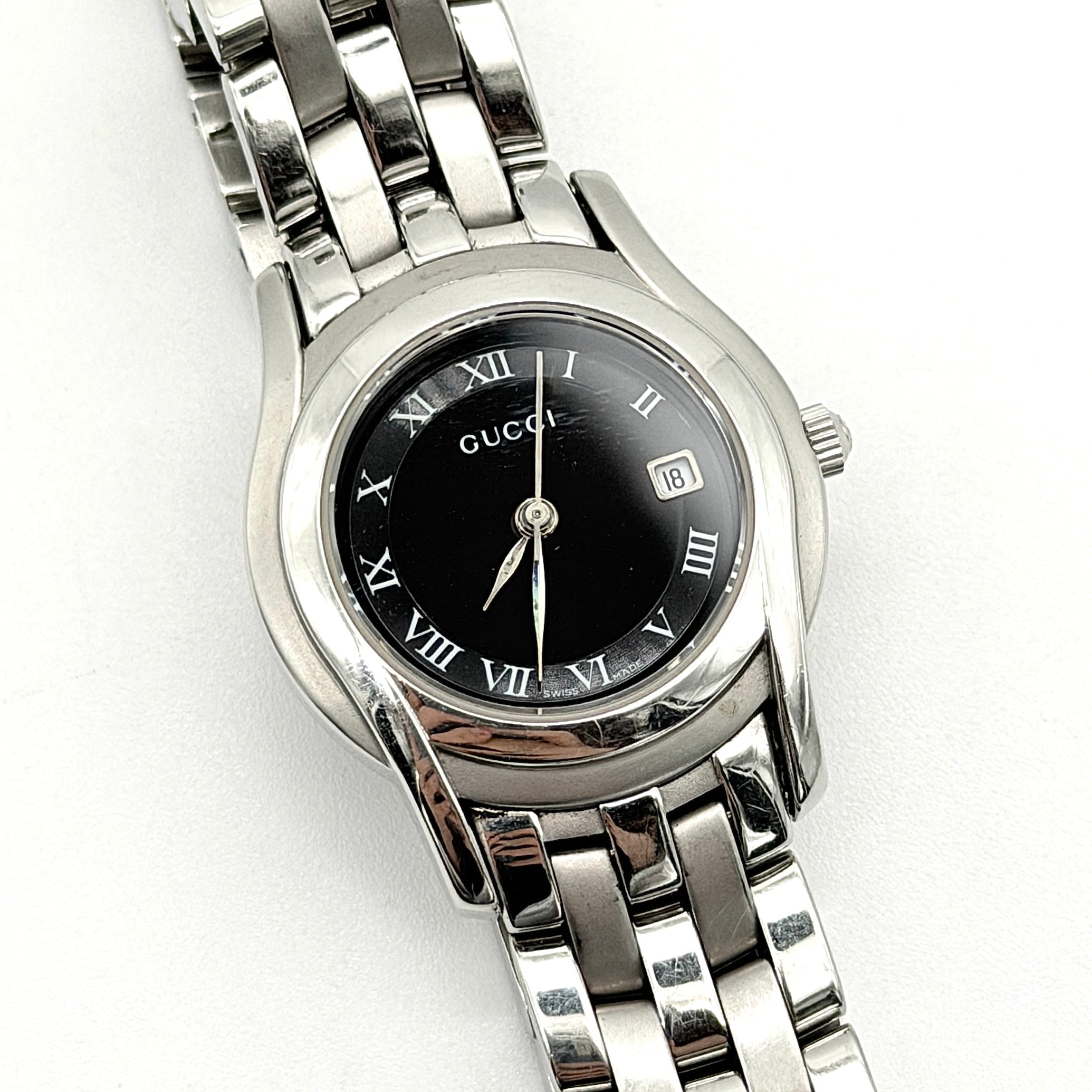 Gucci 5500L Black Dial Stainless Steel Watch