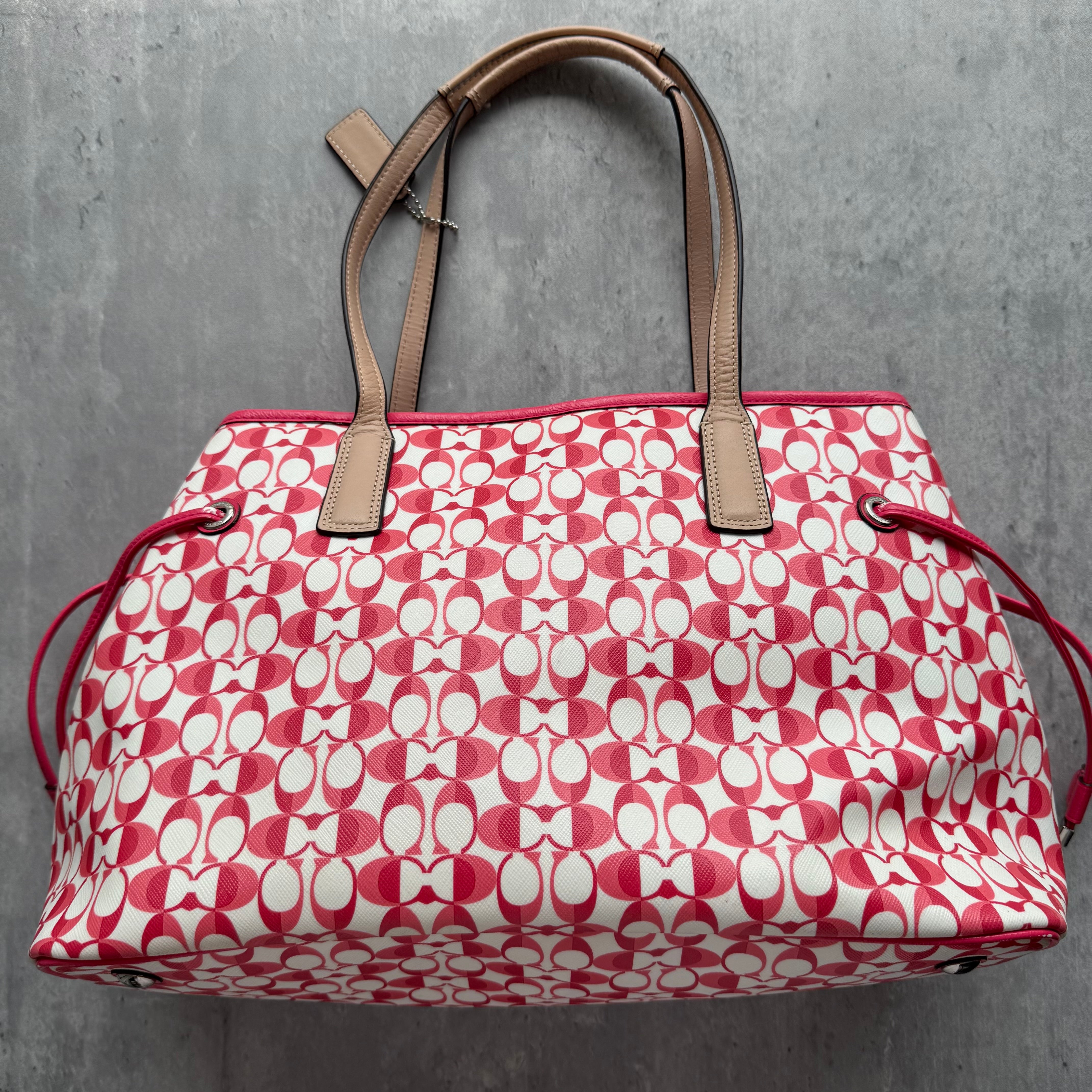 Coach Signature Stripe Carryall Tote Bag Pink/White