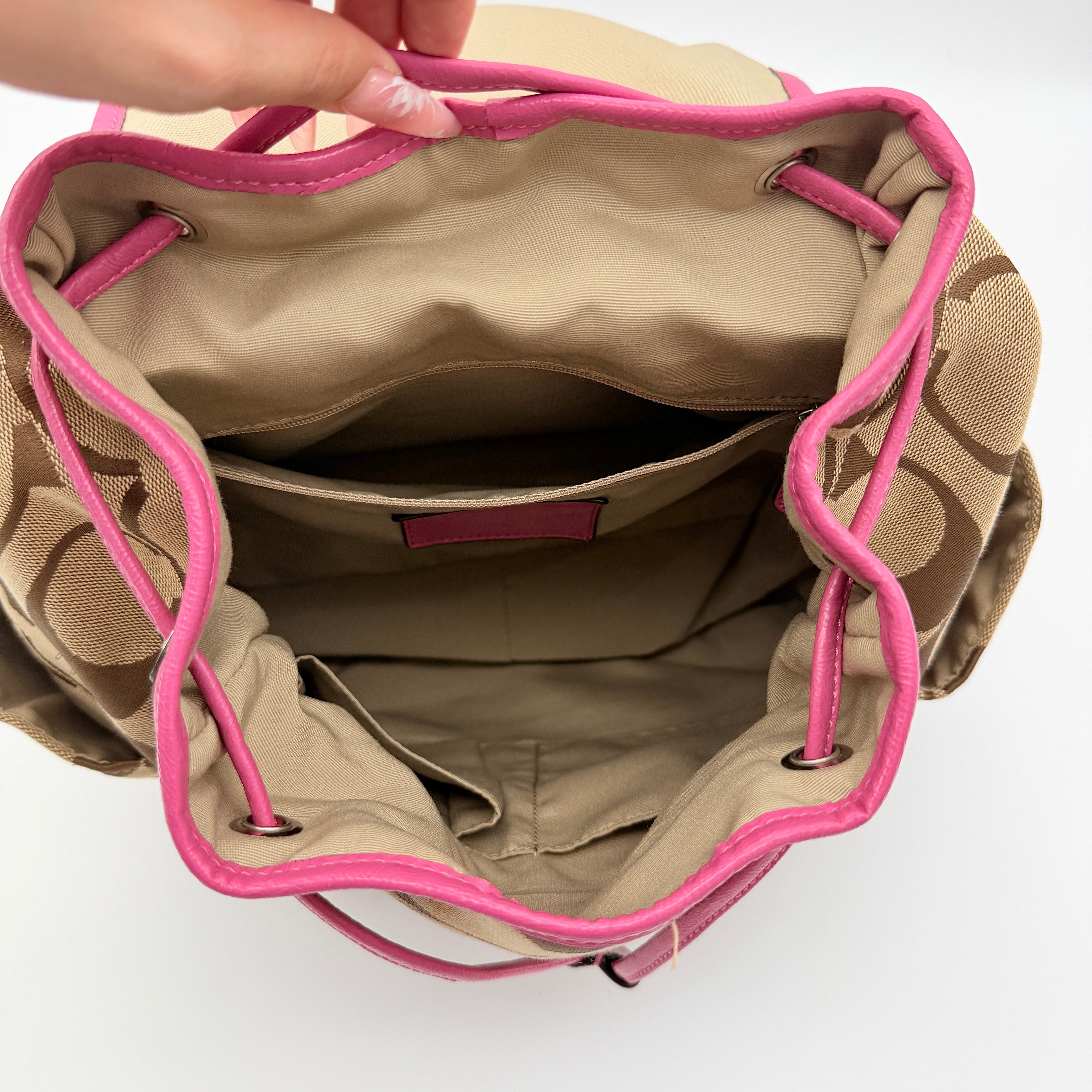 Coach Signature Stripe Mini Backpack Beige/Pink