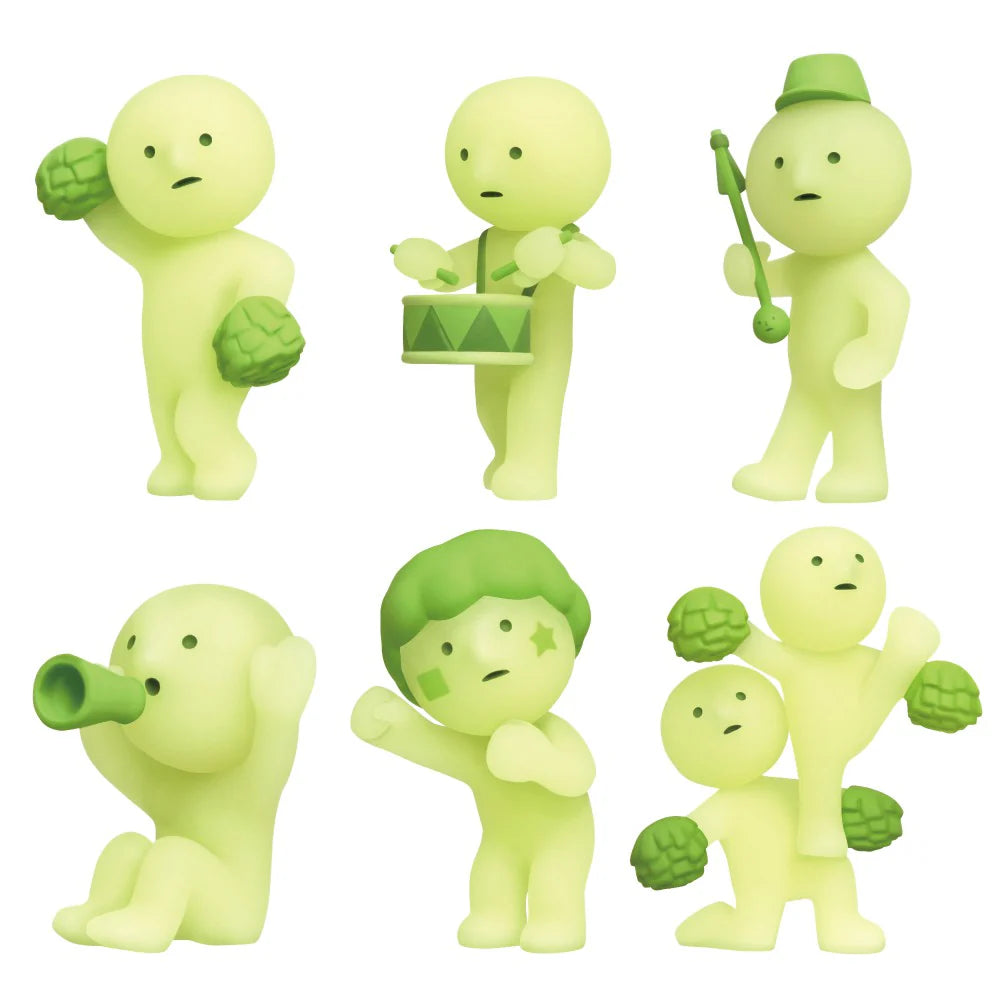 Smiski collectible figure, glow-in-the-dark mini character in quirky poses, perfect for shelves and desks.