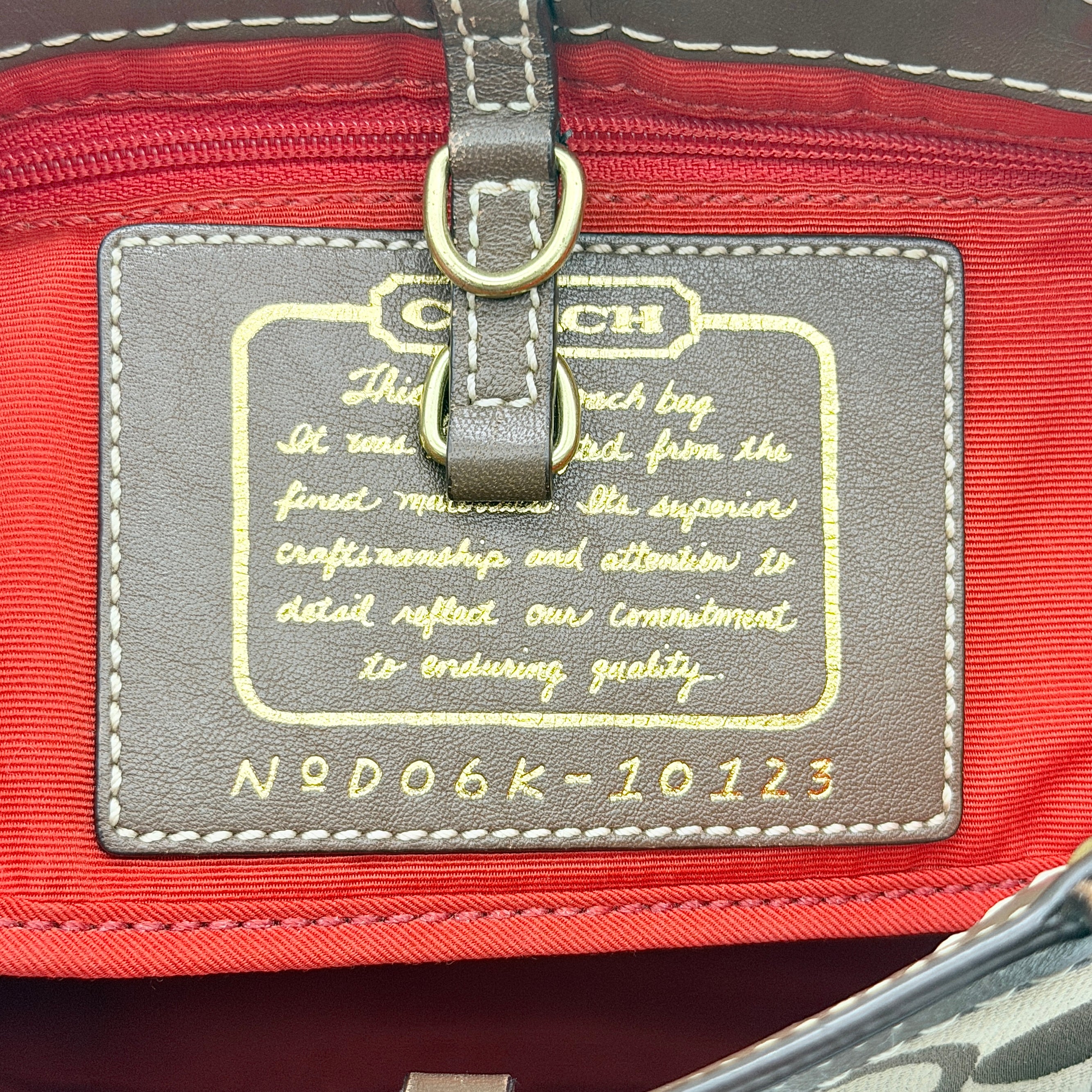 Coach Signature Stripe Tote Bag Beige/Red