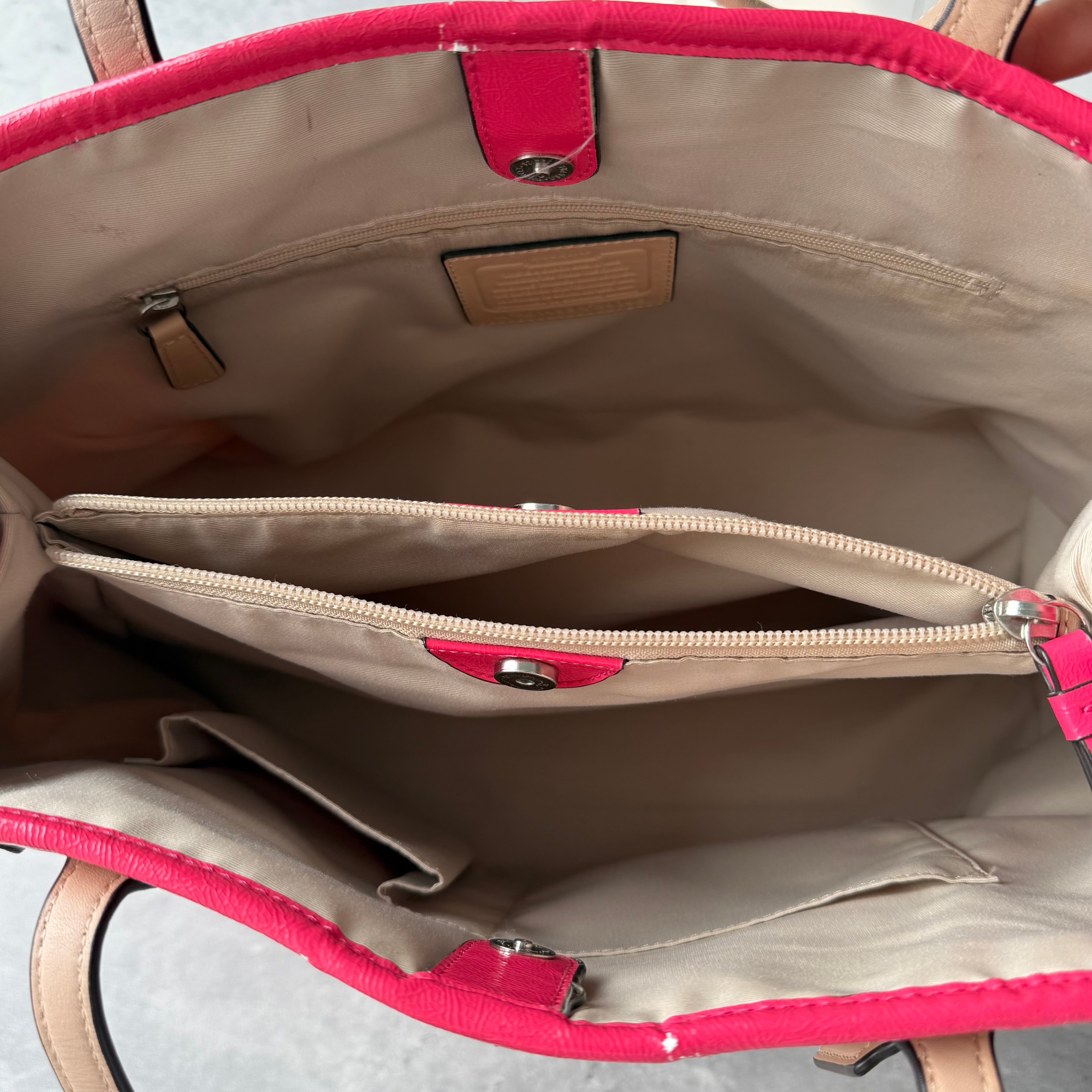 Coach Signature Stripe Carryall Tote Bag Pink/White