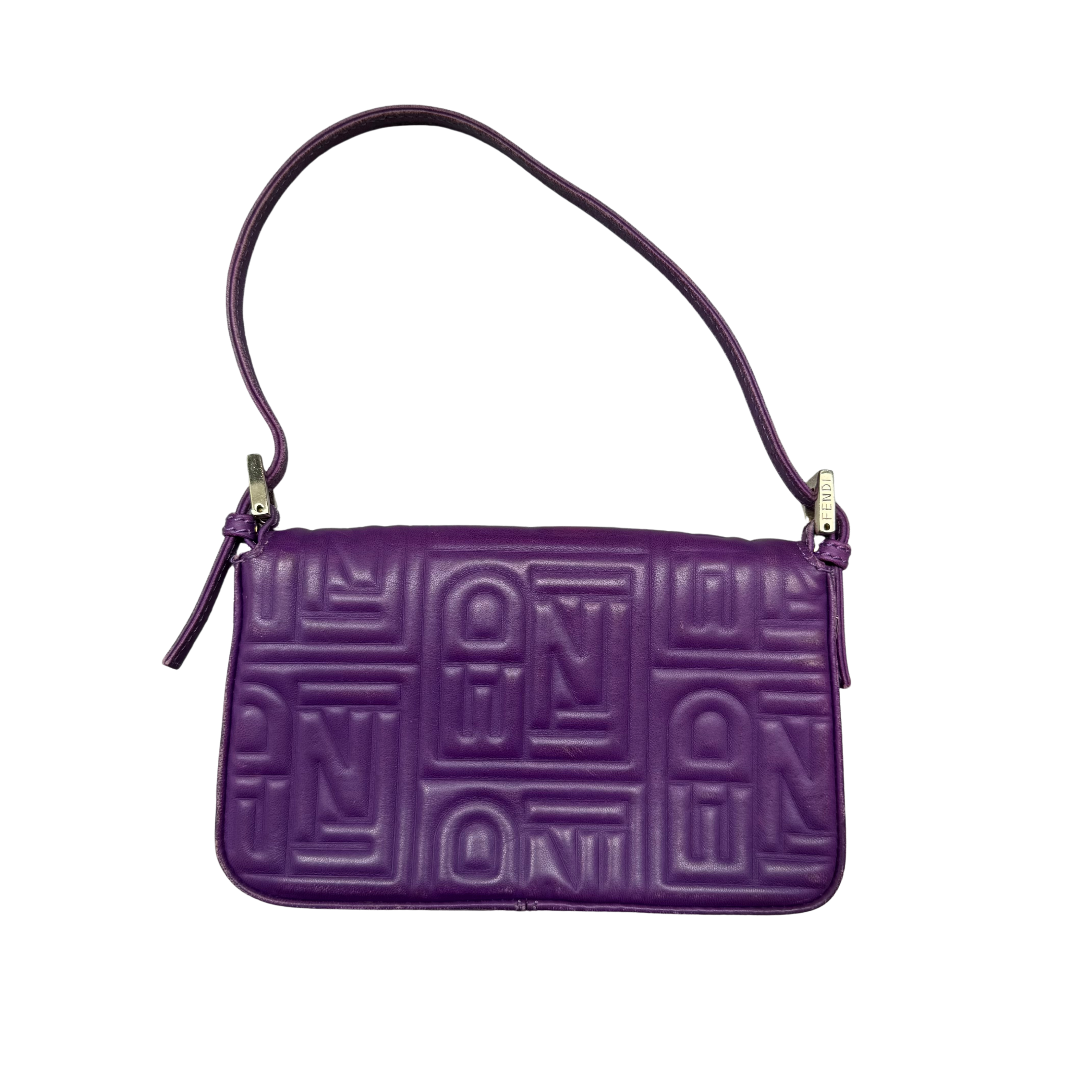 Fendi Baguette Embossed Leather Purple Shoulder Bag
