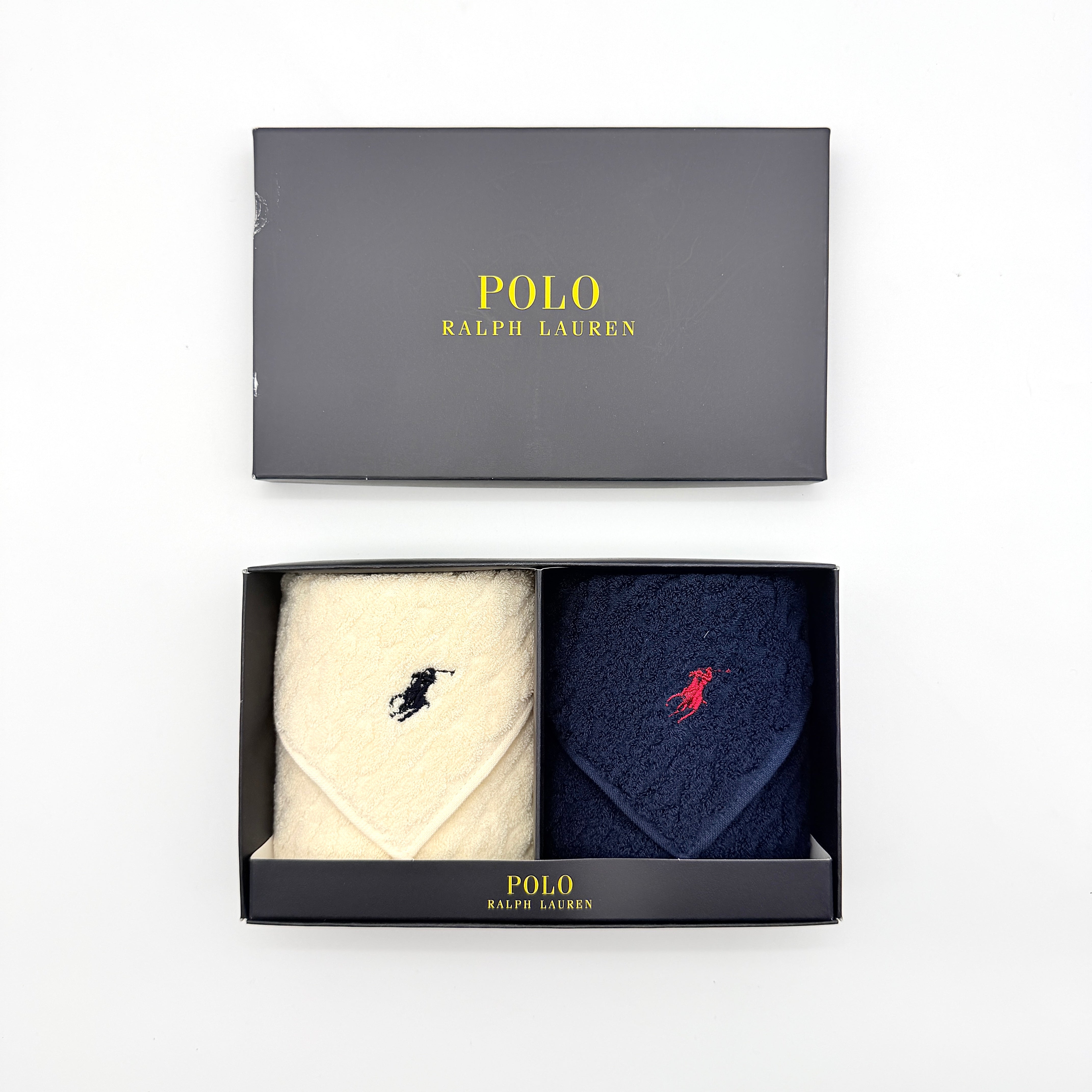 Ralph Lauren Polo Towel Handkerchief Gift Set Cream/Navy (2)