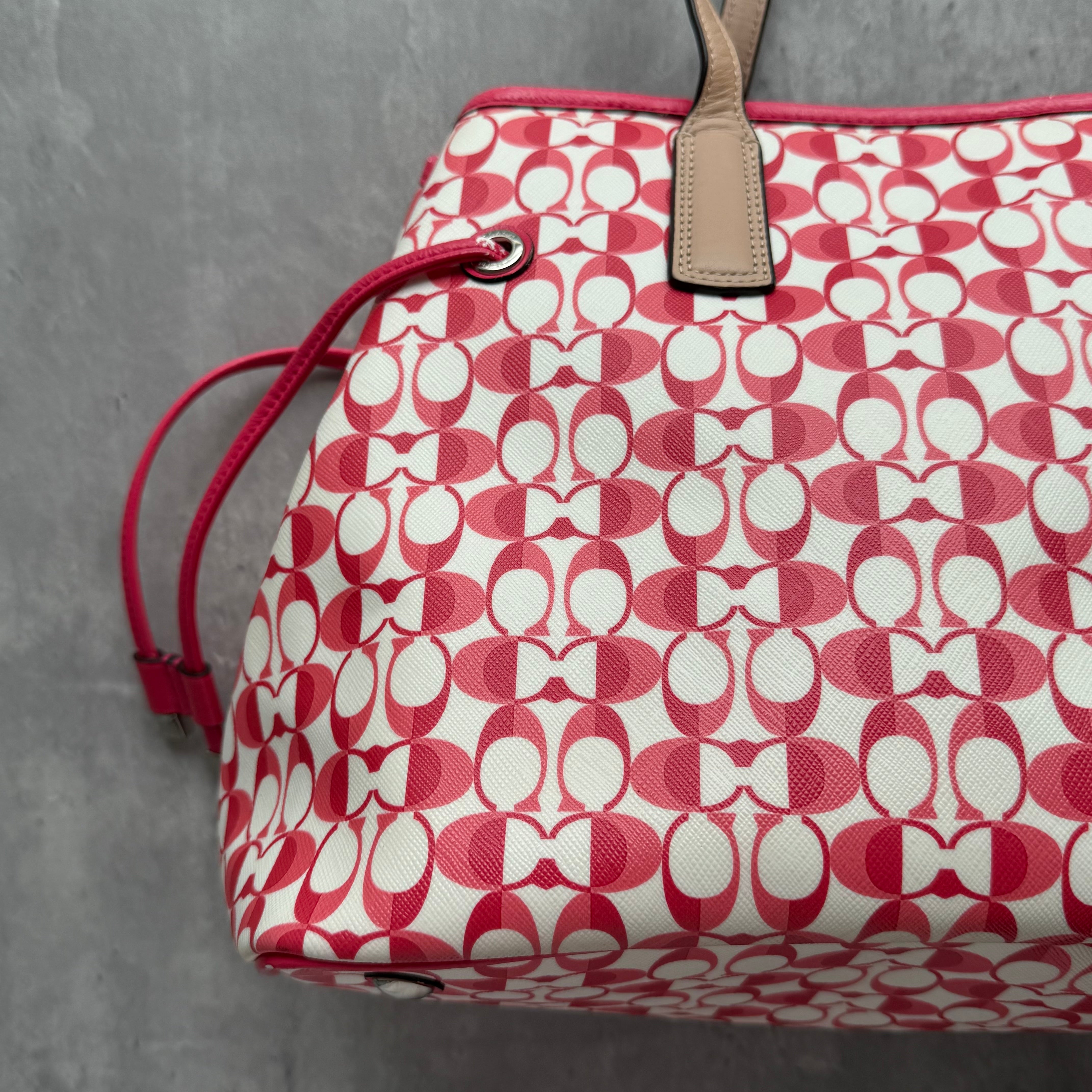 Coach Signature Stripe Carryall Tote Bag Pink/White