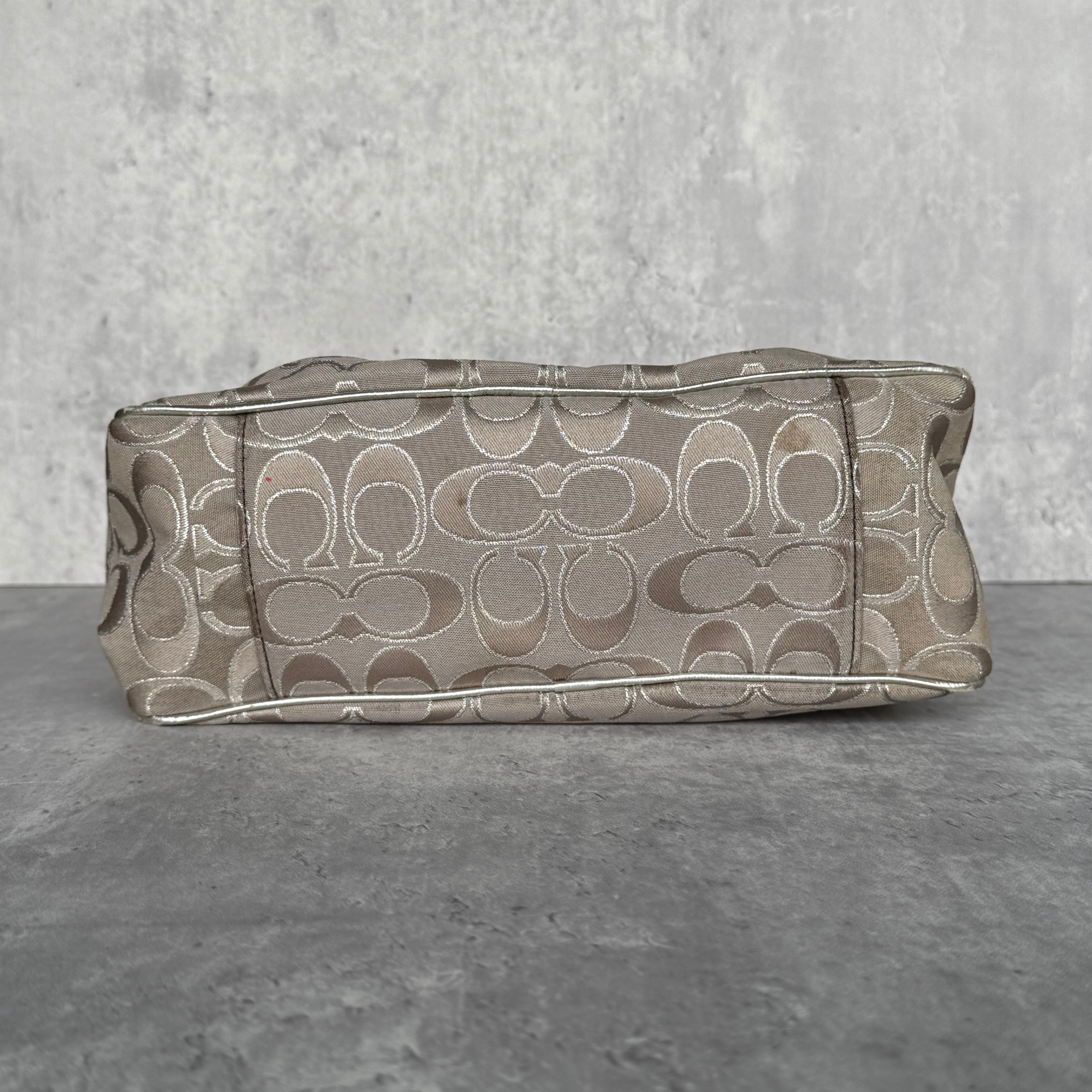 Coach Signature Poppy Metallic Shoulder Bag Silver/Grey