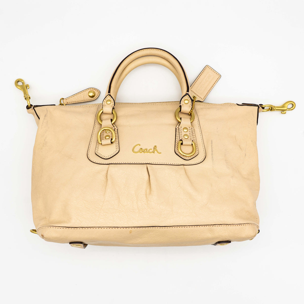 Coach 2Way Ashley Leather Satchel Handbag Beige