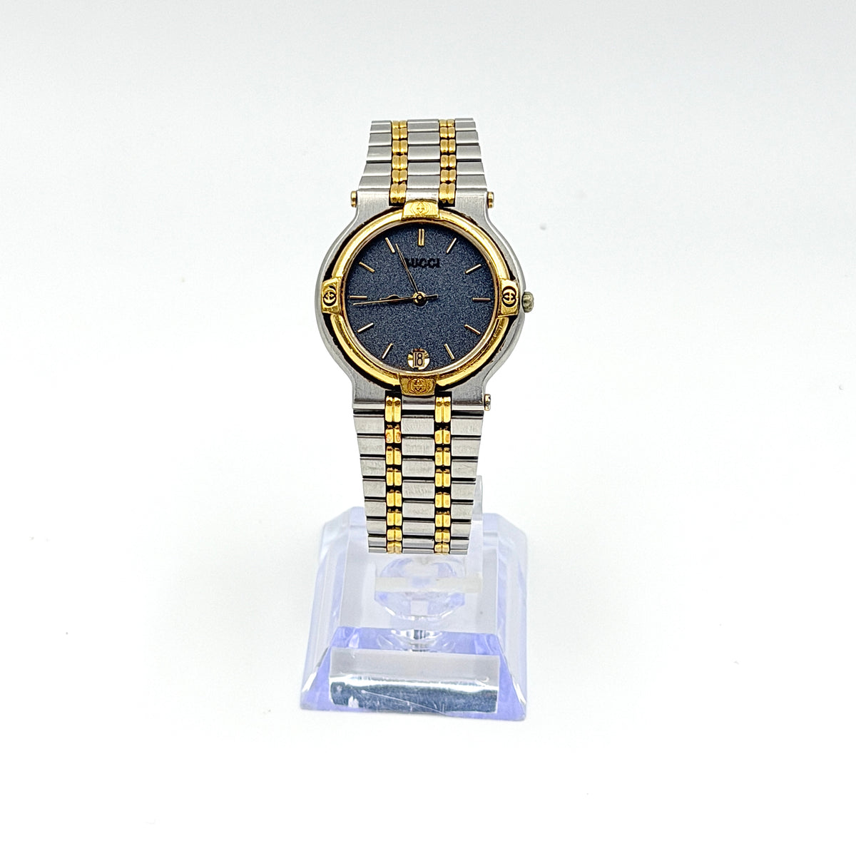Gucci 9000M Black Dial Stainless Steel Watch Gold/Silver