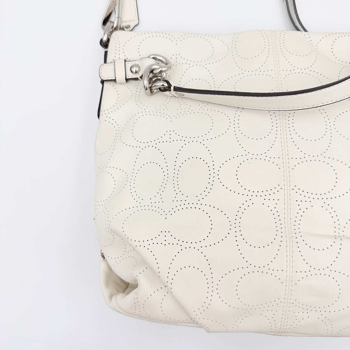 Coach Signature Perforated Brooke Hobo Shoulder Bag Ivory