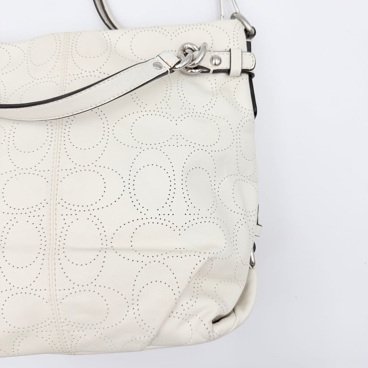 Coach Signature Perforated Brooke Hobo Shoulder Bag Ivory