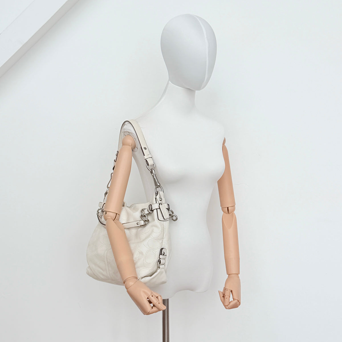 Coach Signature Perforated Brooke Hobo Shoulder Bag Ivory