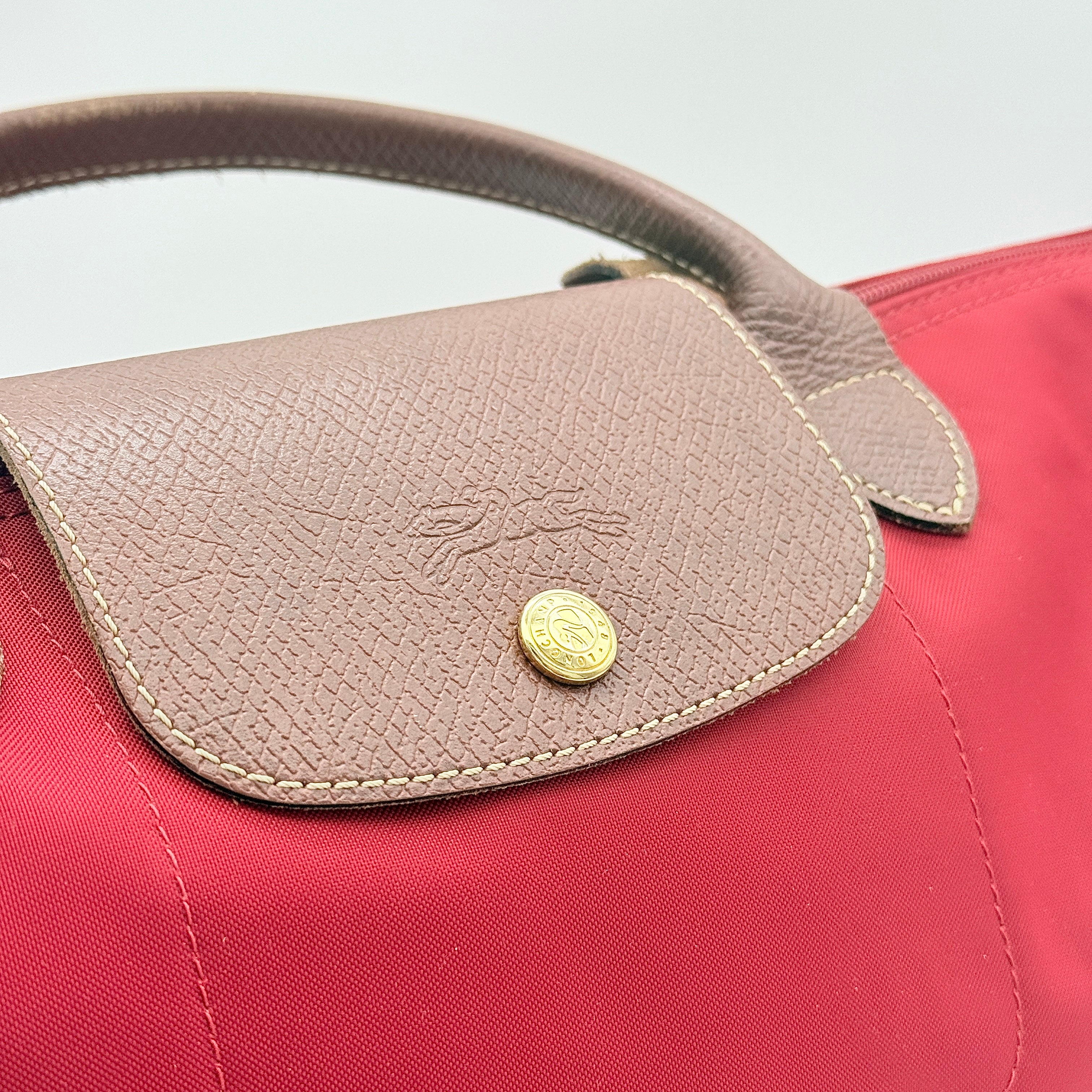 Longchamp Le Pliage Nylon Tote Bag Red/Brown