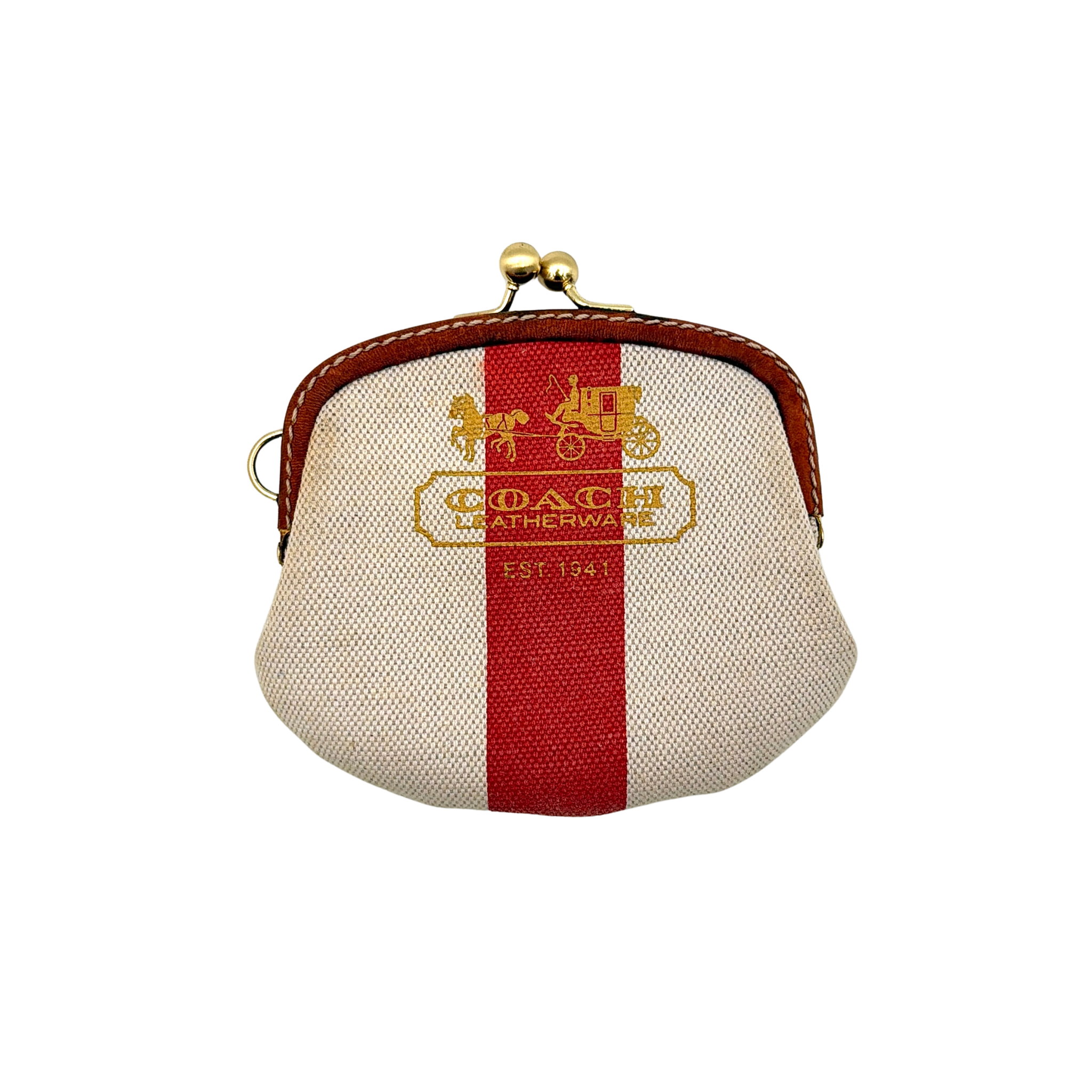 Coach Stripe Kisslock Coin Purse Red/Cream