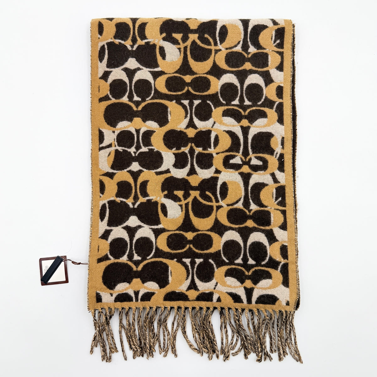 Coach Signature C Reversible Wool-Cashmere Fringe Scarf Brown/Cream
