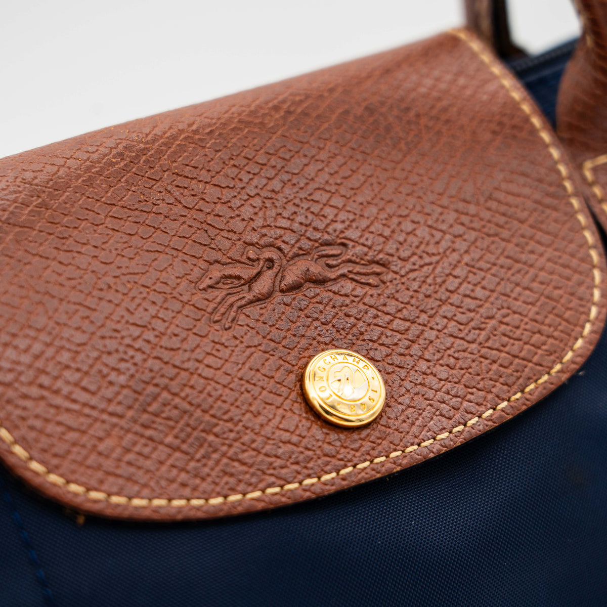 Longchamp Le Pliage Original Handbag Navy Blue/Brown