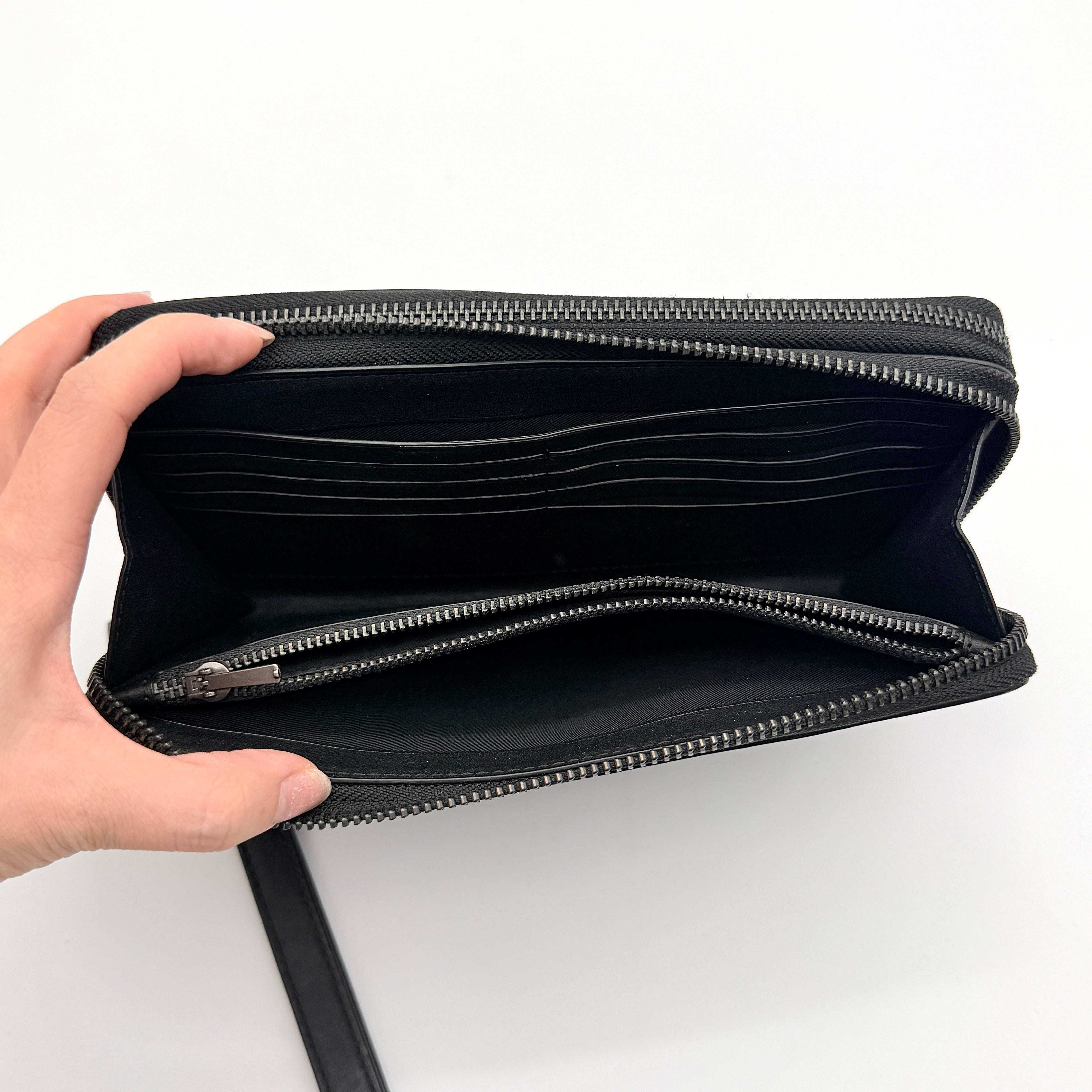 Coach Signature Double Zip Travel Organizer Bag Charcoal Grey/Black