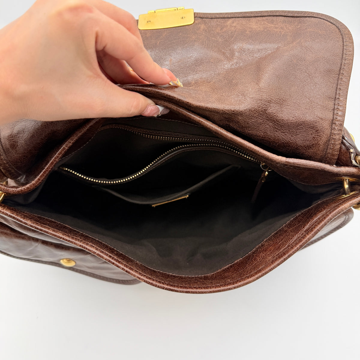 Miu Miu 2Way Matelasse Coffer Hobo Shoulder Bag Dark Brown