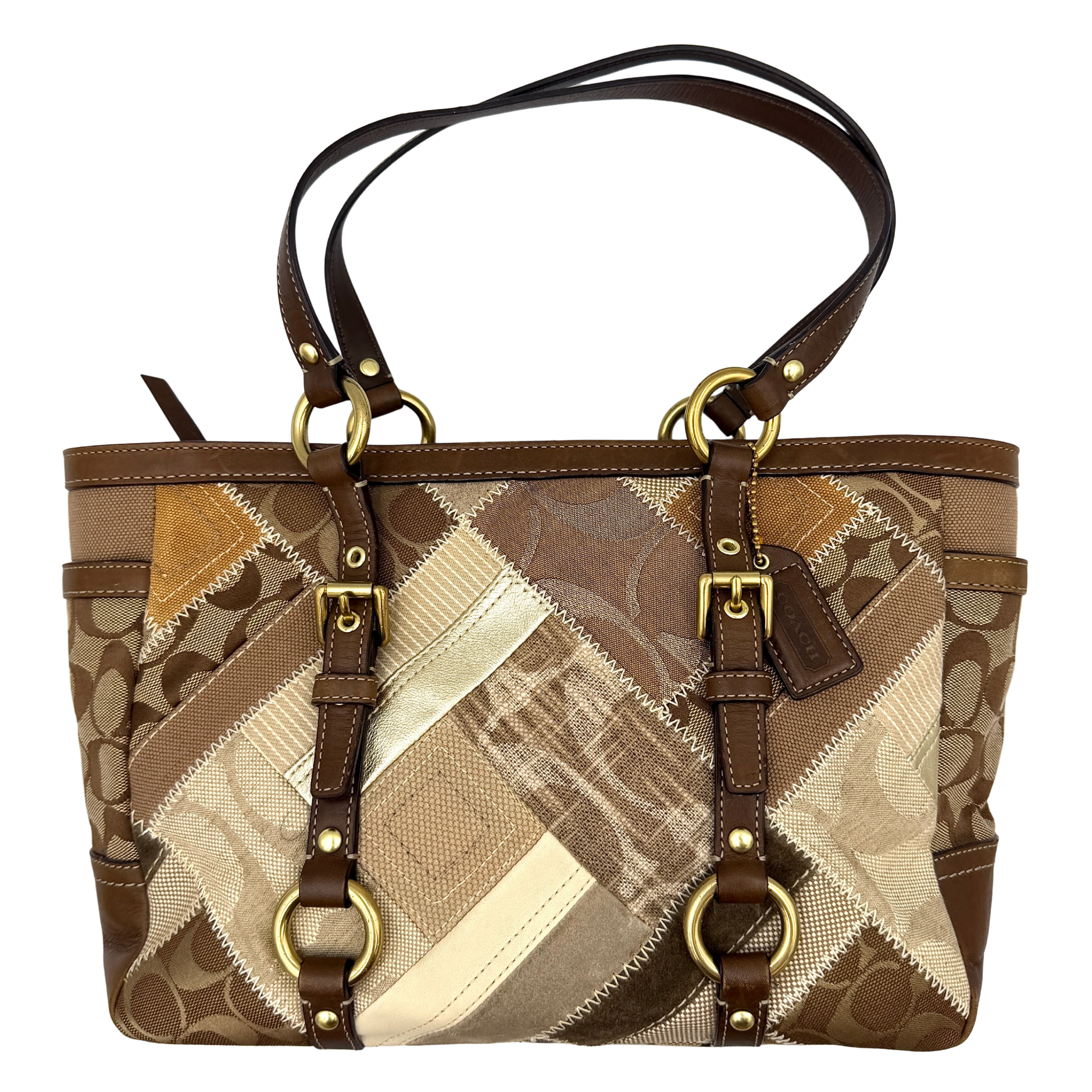Coach Y2K Signature Patchwork Tote Bag Brown Multicolor