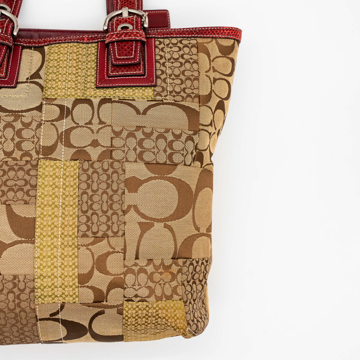 Coach Signature Patchwork Tote Bag Brown/Red