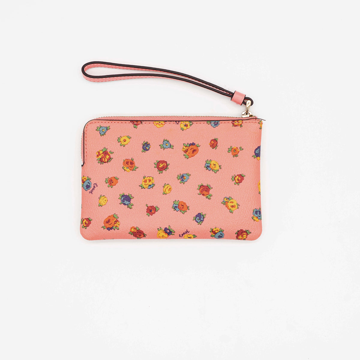 Coach Floral Corner Zip Wristlet Pink