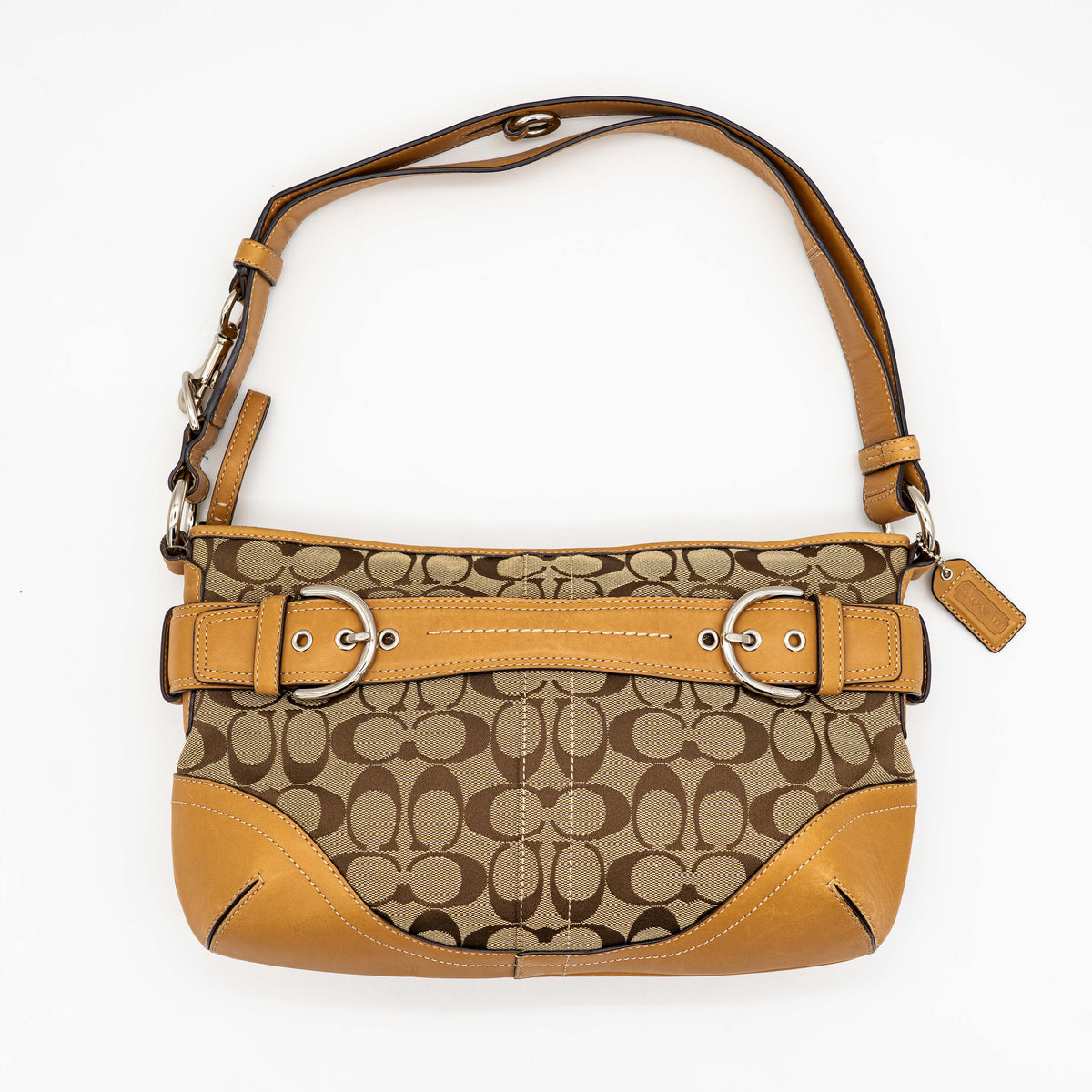 Coach 2Way Signature Sufflette Shoulder Bag Beige/Tan