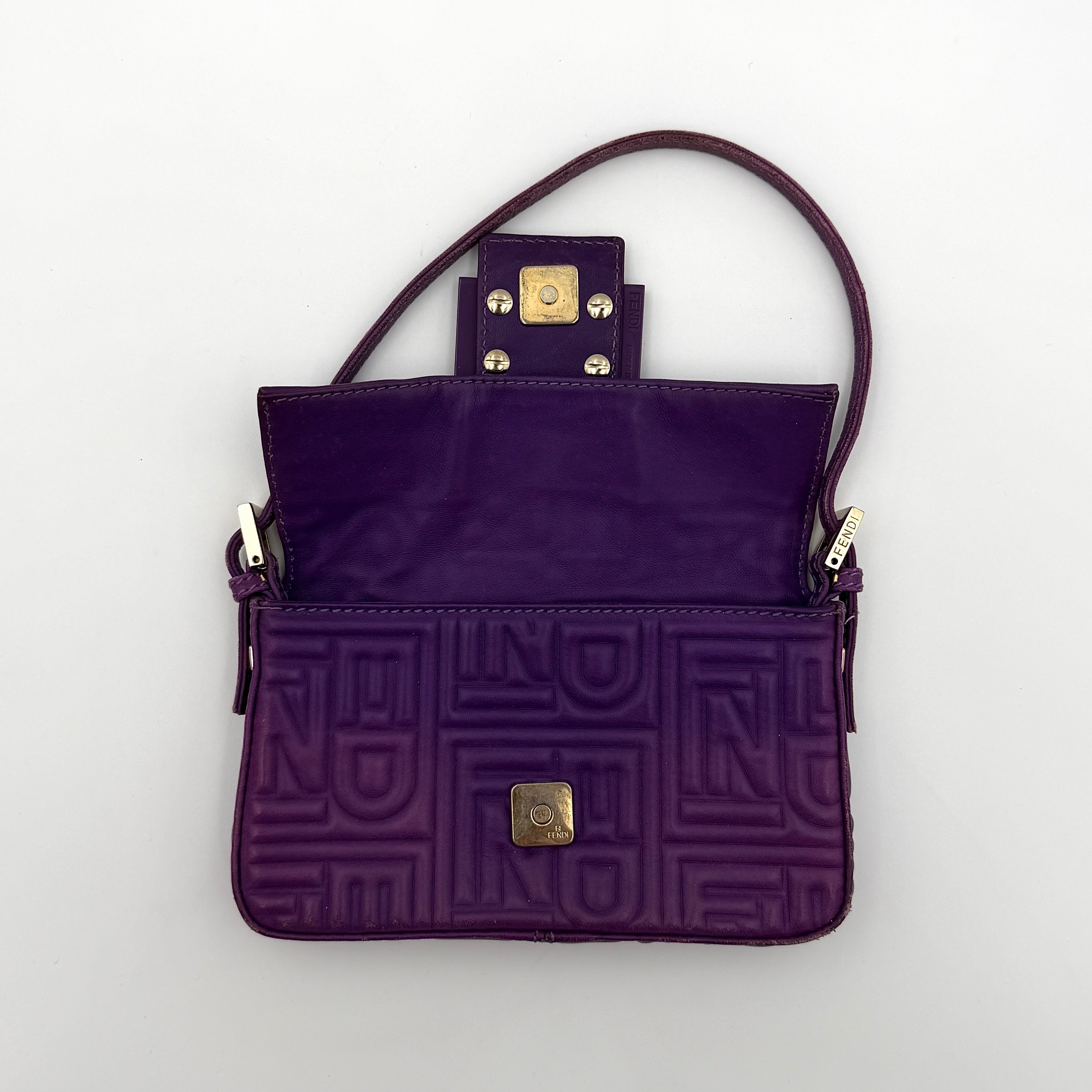 Fendi Baguette Embossed Leather Purple Shoulder Bag