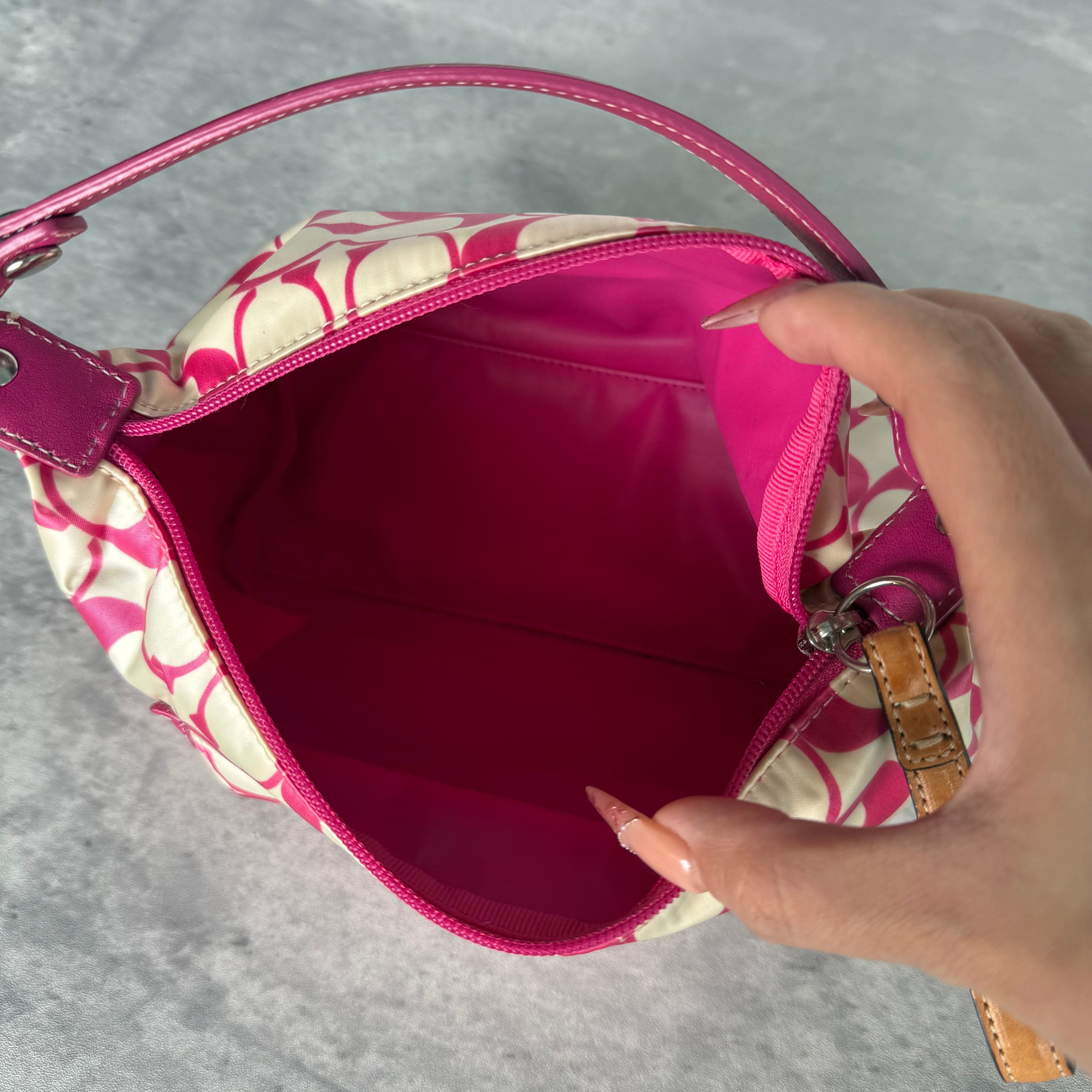 Coach Signature Canvas Mini Shoulder Bag Pink/White