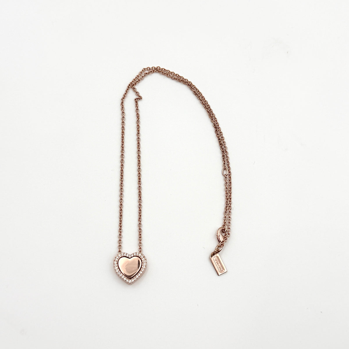 Coach Crystal Heart Necklace Rose Gold