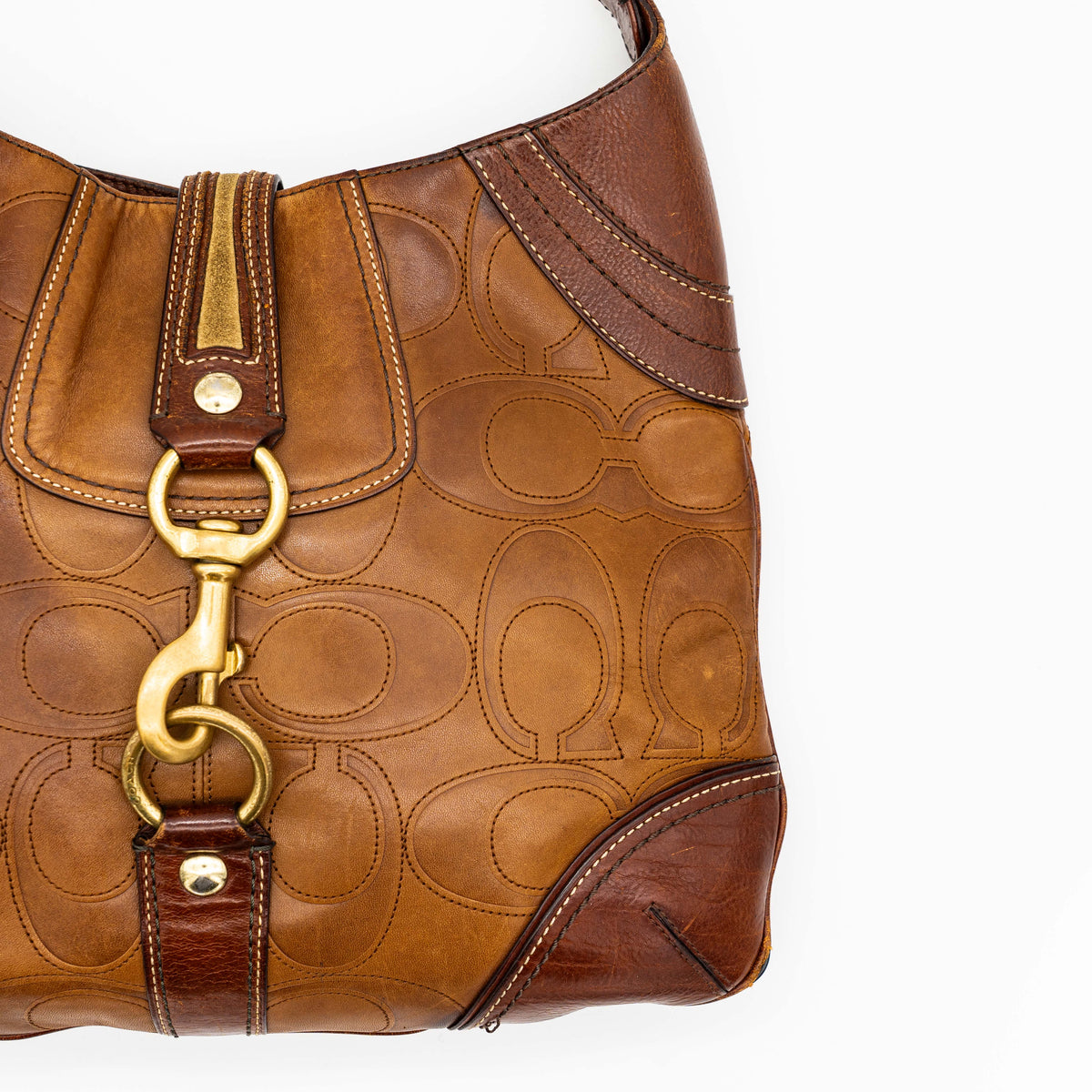 Coach Signature Embossed Hampton Hobo Shoulder Bag Brown