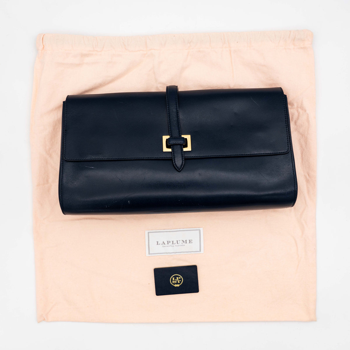 Samantha Thavasa LAPLUME Leather Clutch Bag Navy Blue