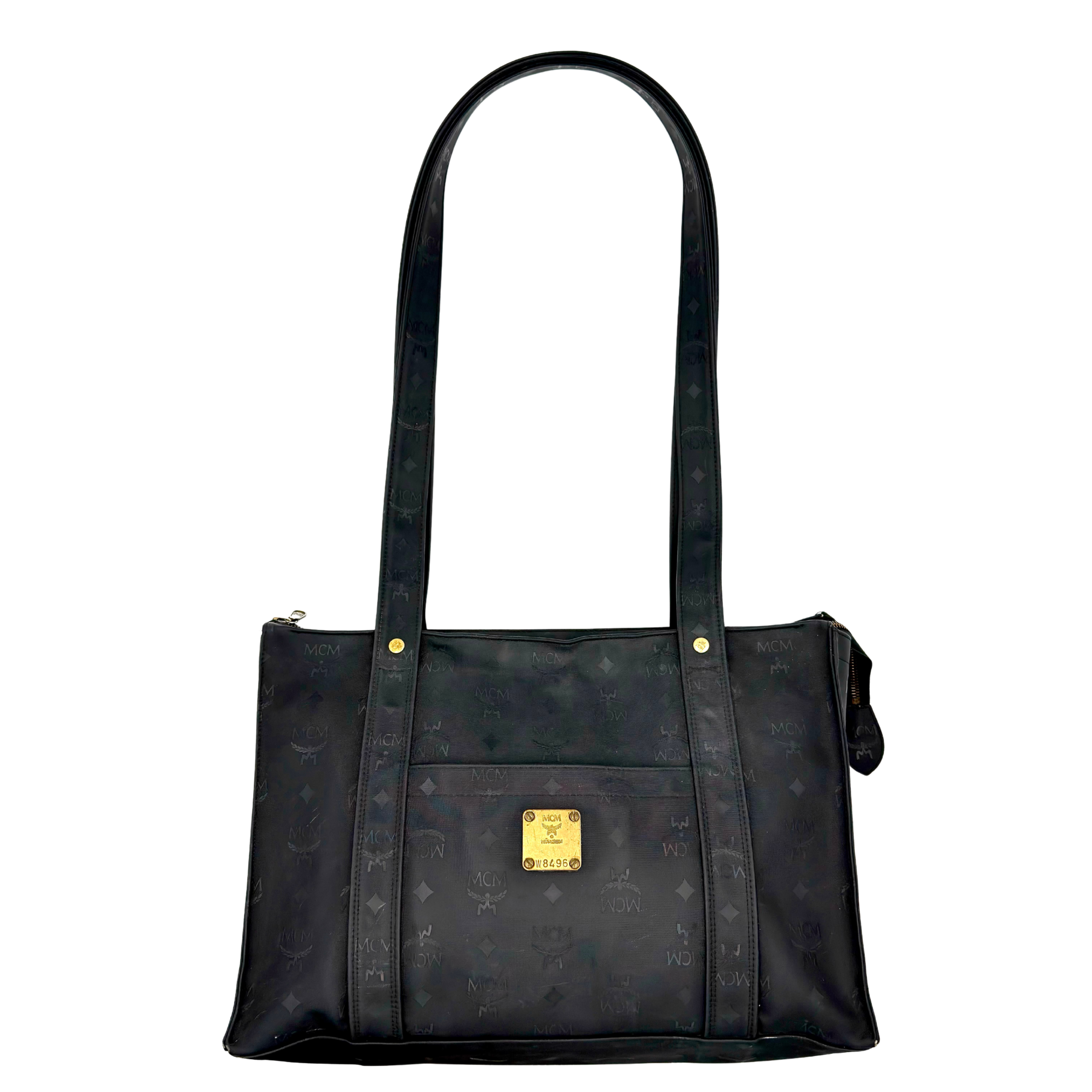 MCM Visetos Monogram Nylon Tote Bag Black