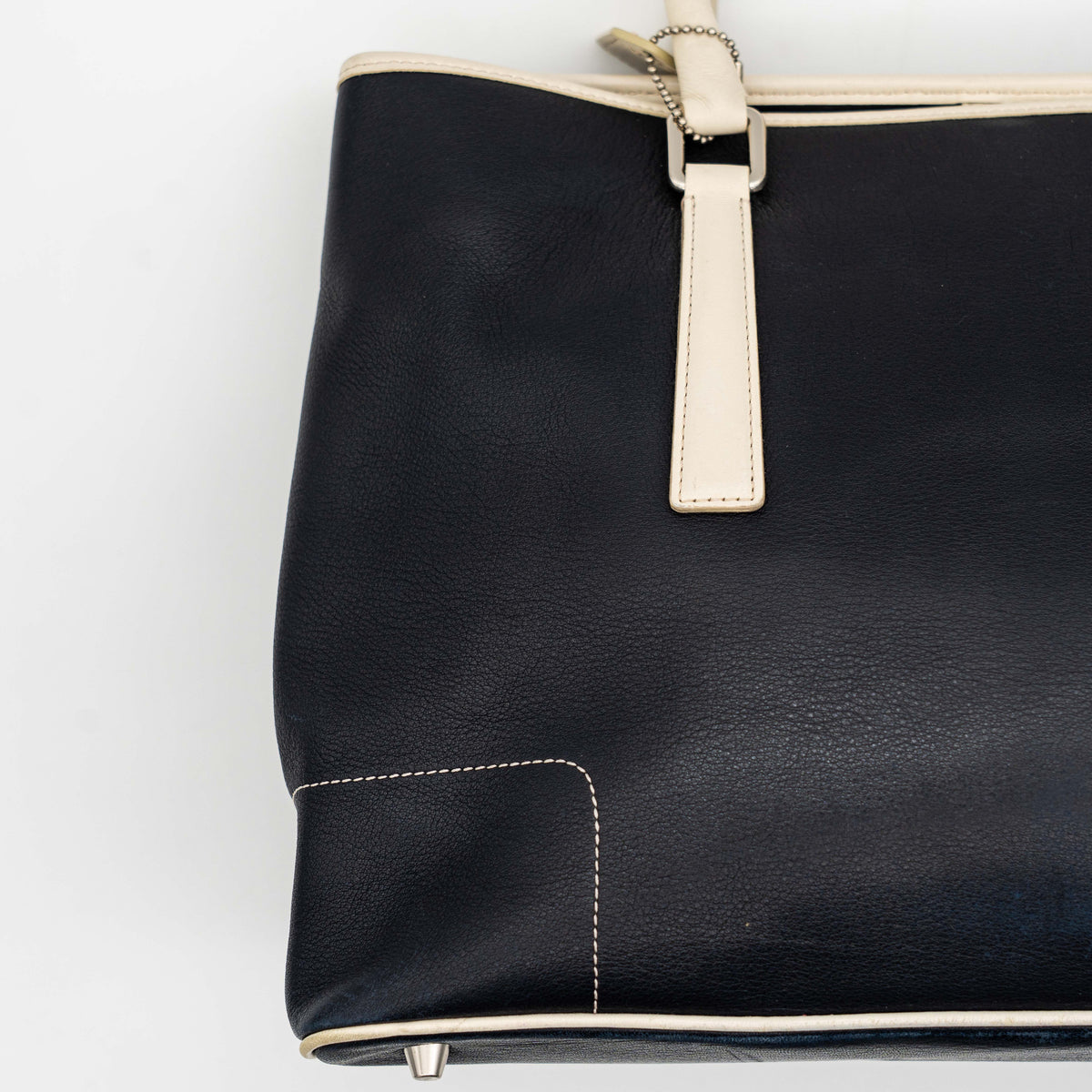 Coach Hampton Leather Shoulder Bag Navy Blue/Ivory