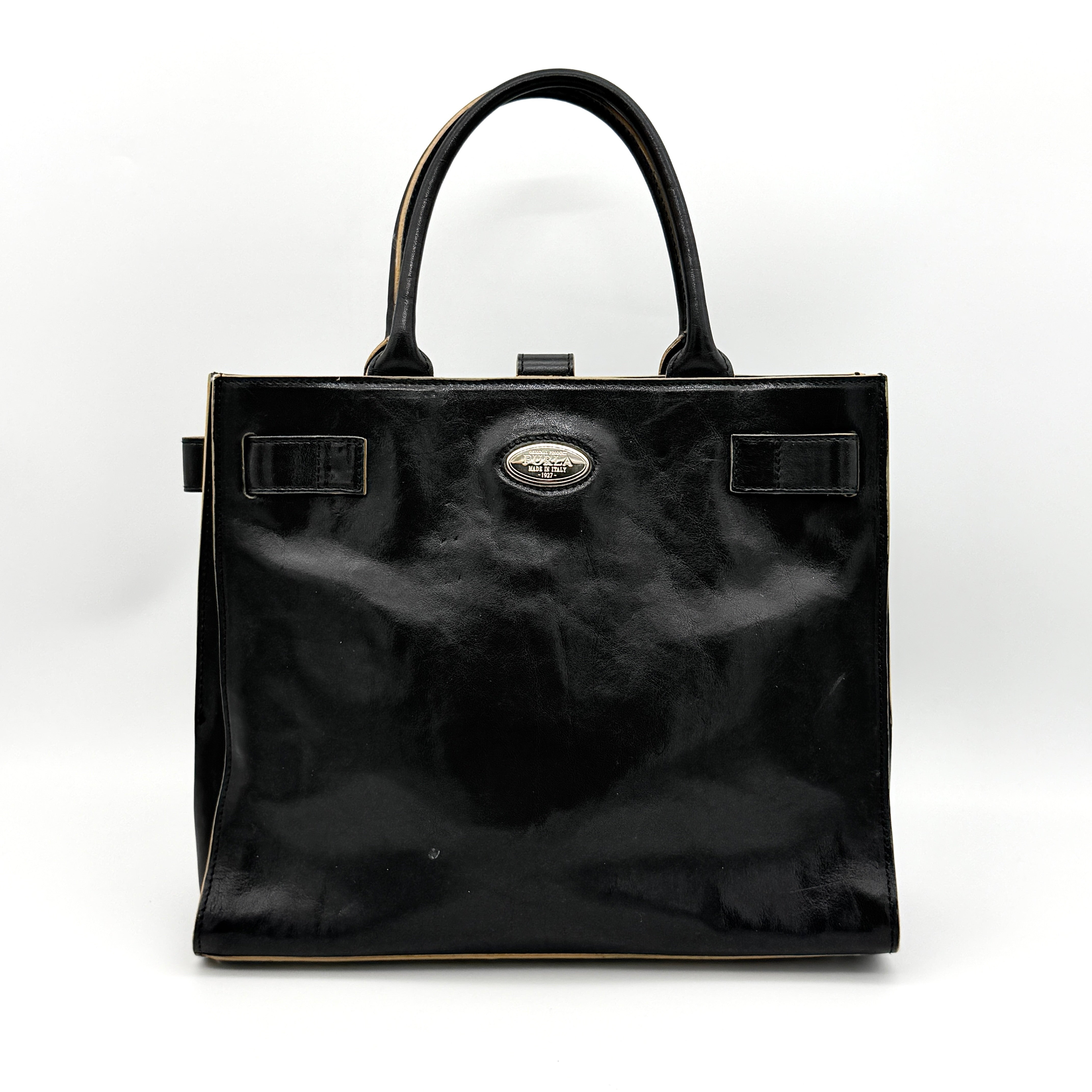 Furla Logo Plaque Leather Tote Bag Black