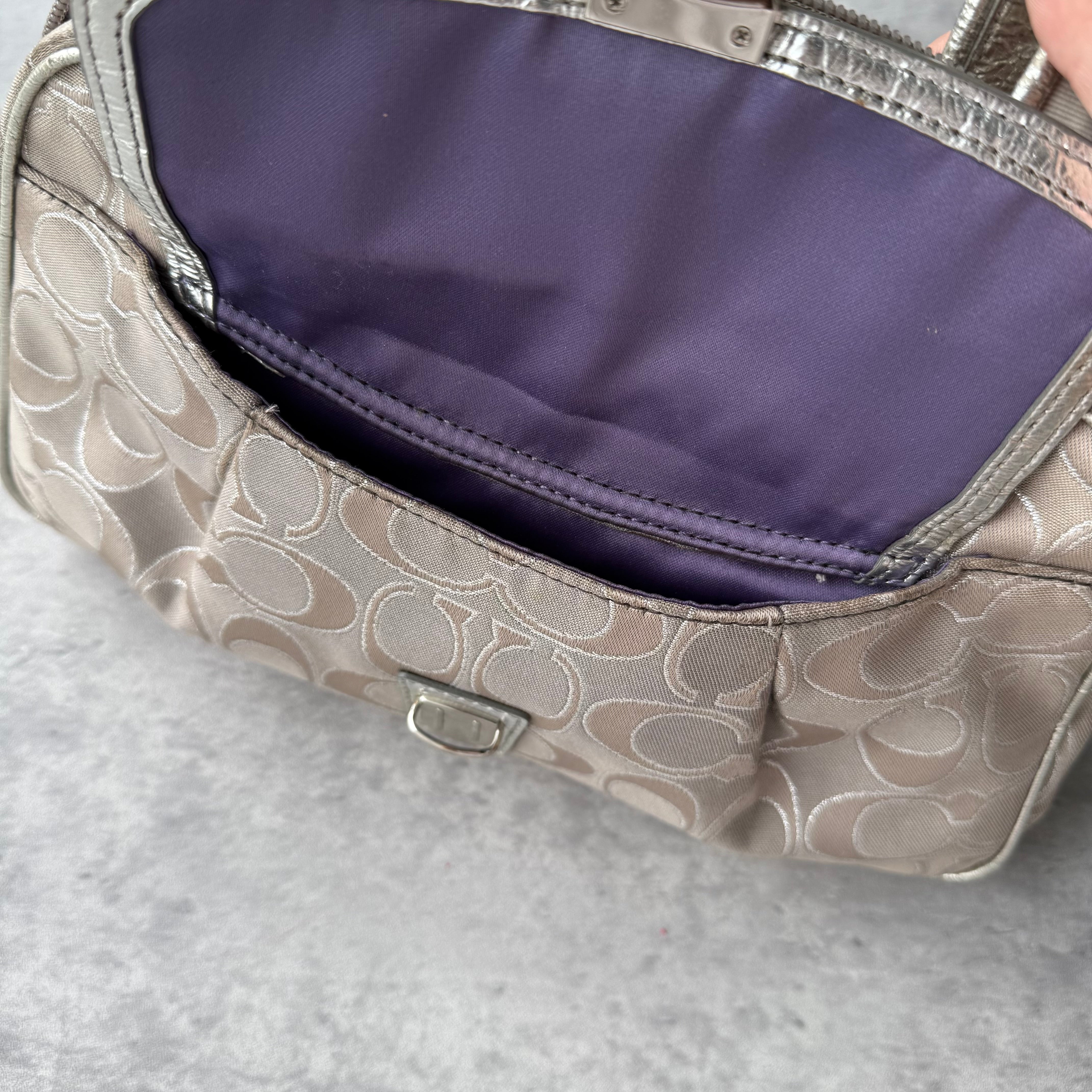 Coach Signature Poppy Metallic Shoulder Bag Silver/Grey