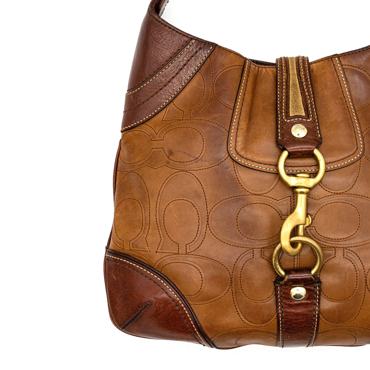 Coach Signature Embossed Hampton Hobo Shoulder Bag Brown
