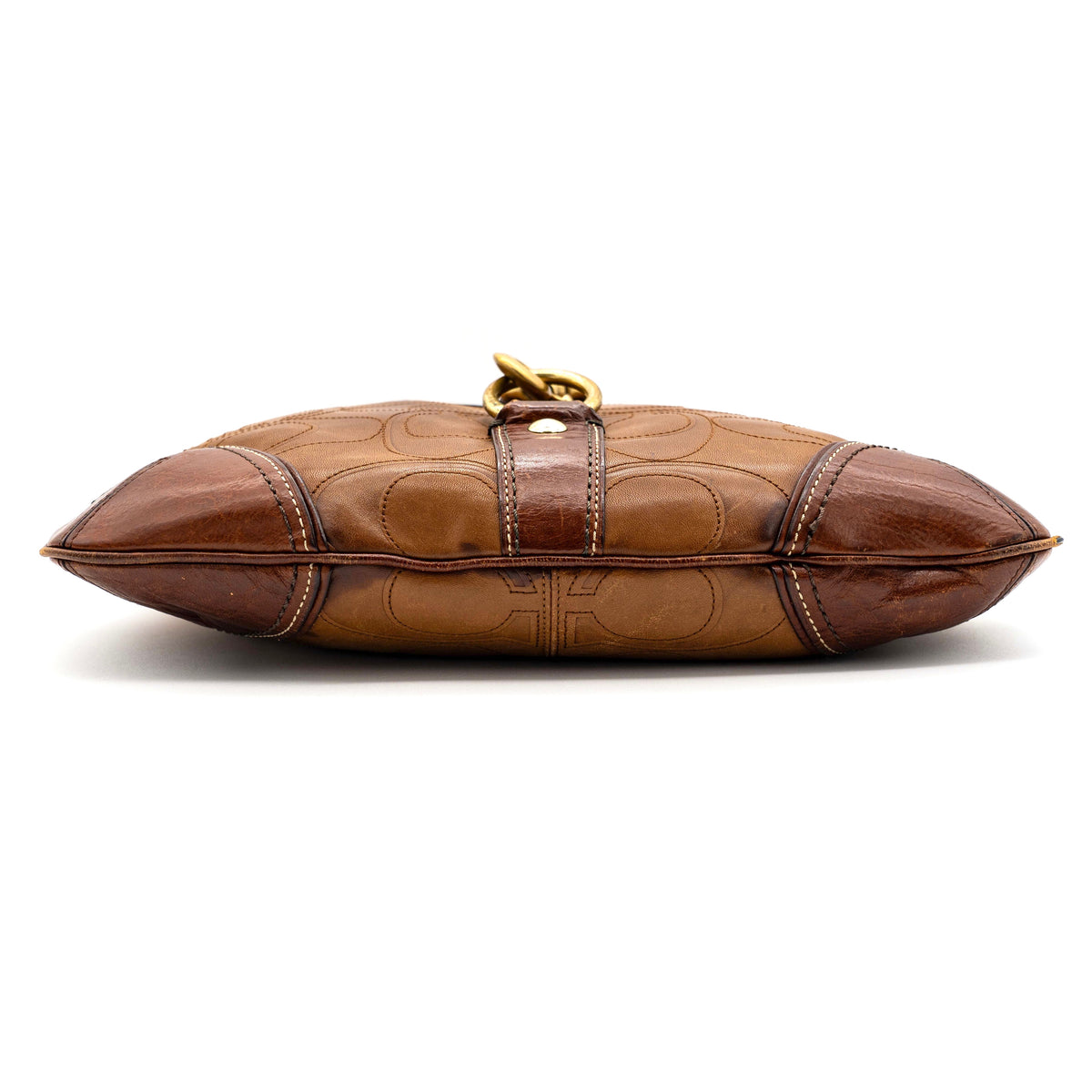 Coach Signature Embossed Hampton Hobo Shoulder Bag Brown