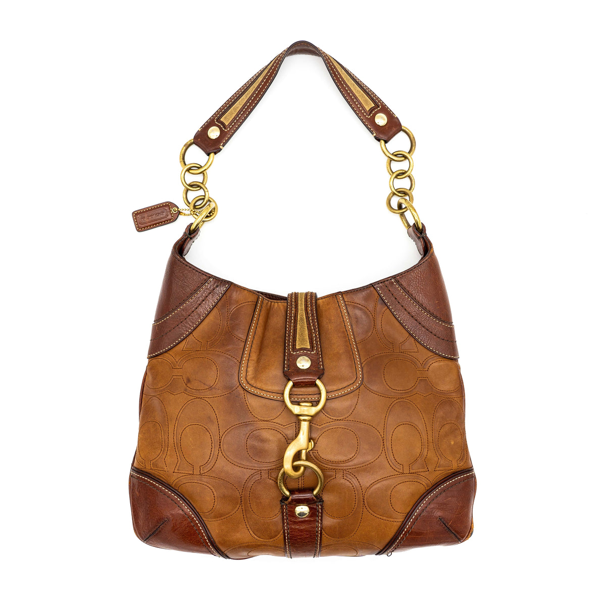 Coach Signature Embossed Hampton Hobo Shoulder Bag Brown