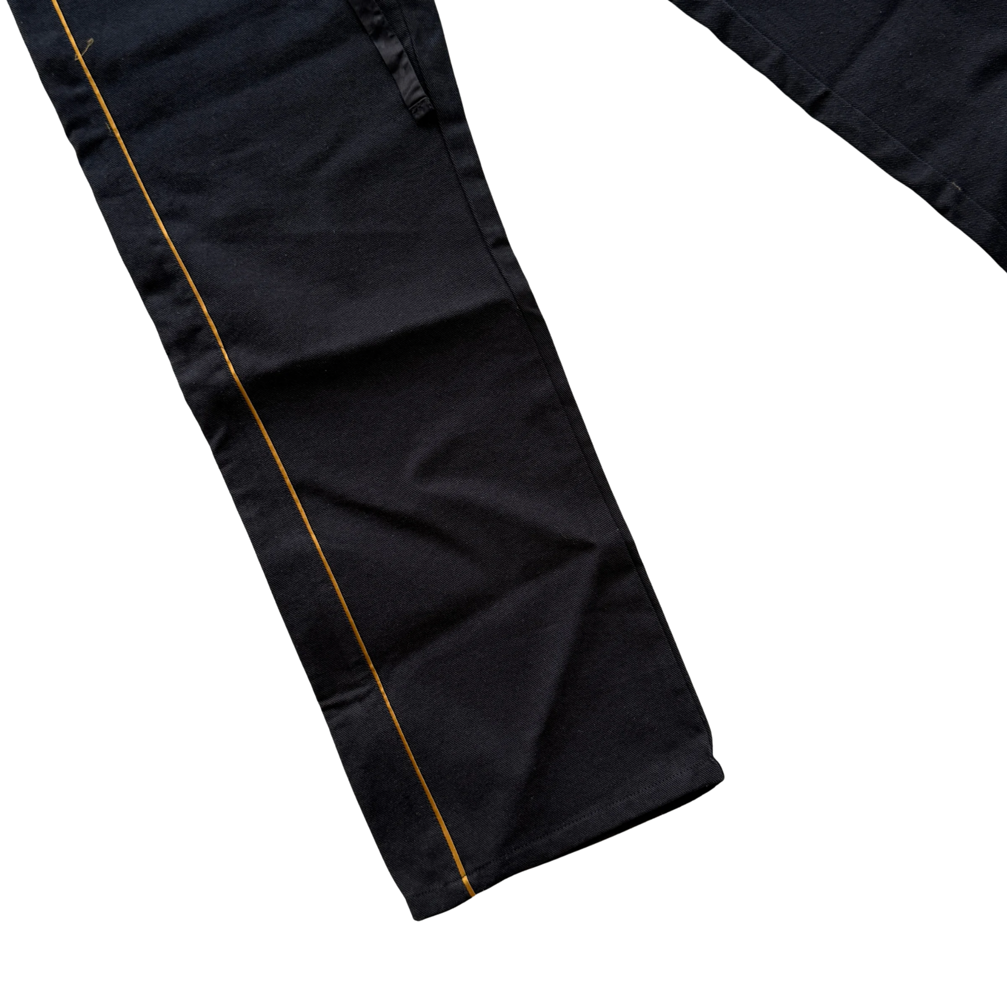 Rhude Piped Twill Pant in black cotton twill with ochre piping and a relaxed drawstring waist.