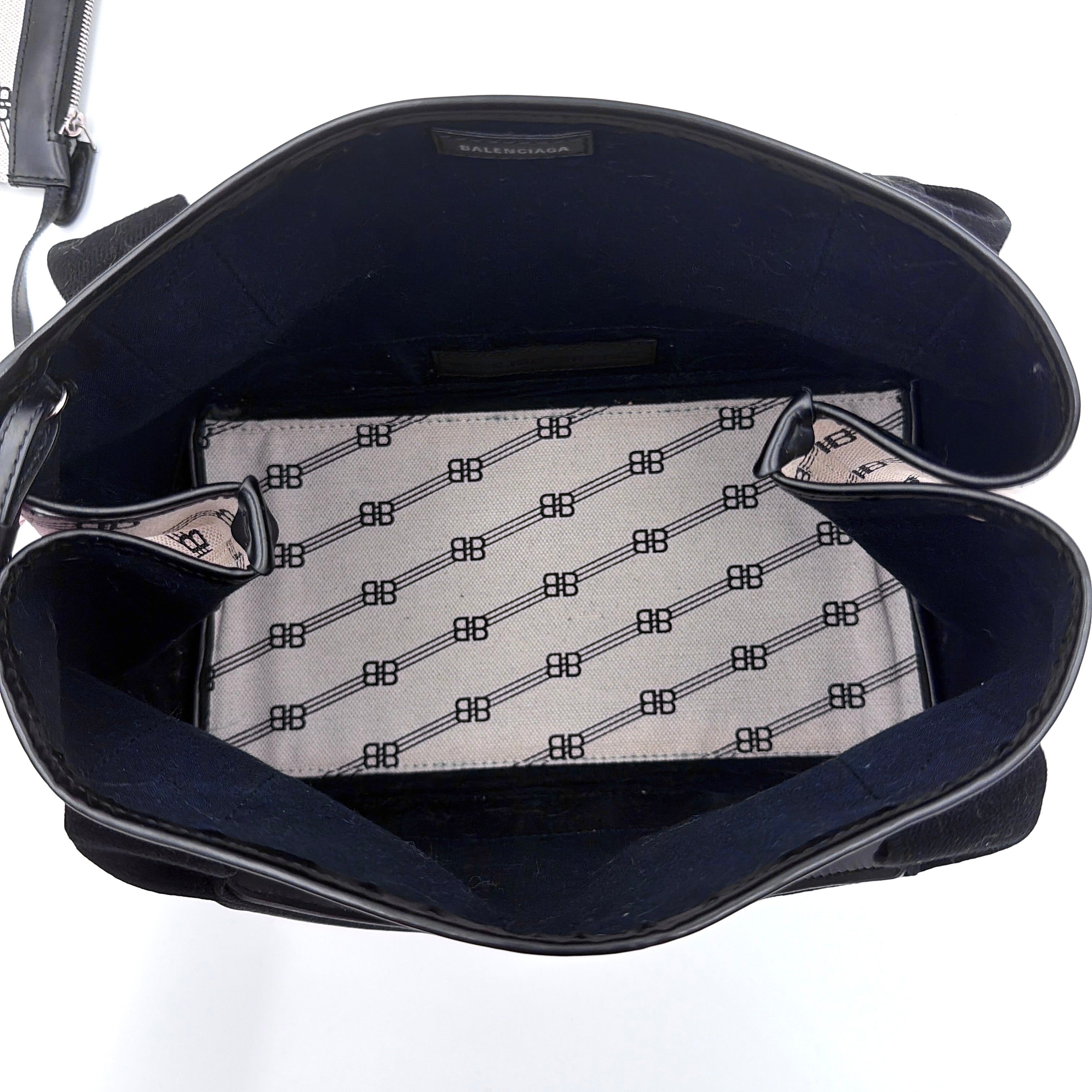 Balenciaga BB Navy Cabas Hobo Tote Bag Black/Cream